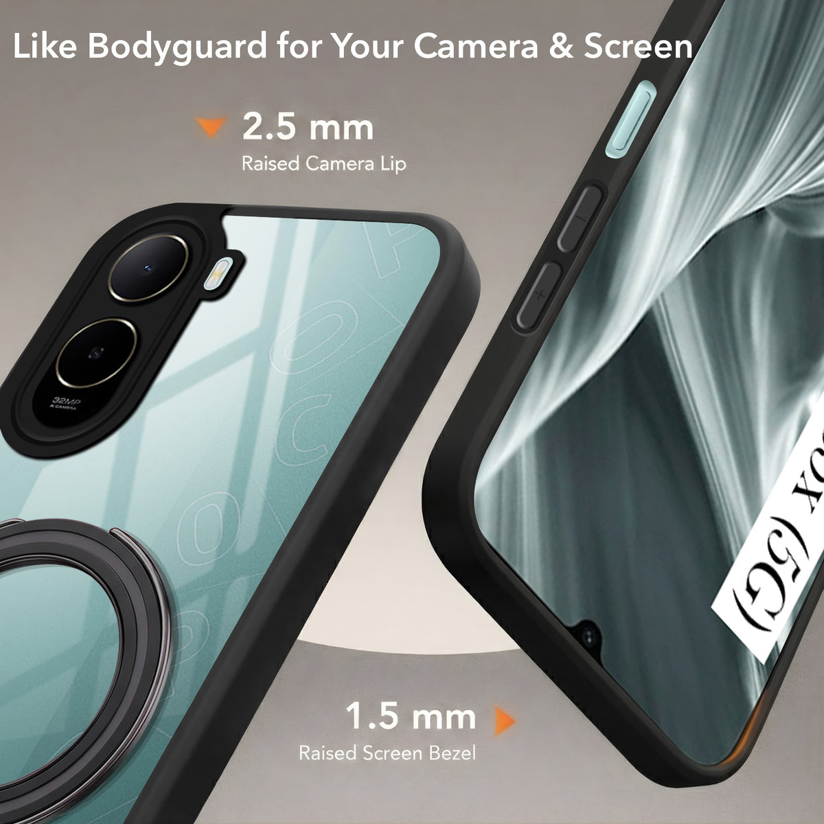 For Poco C85x 5G Back Cover Case (Kick Stand Ring Holder | Life time Anti Yellow | Camera Protection)
