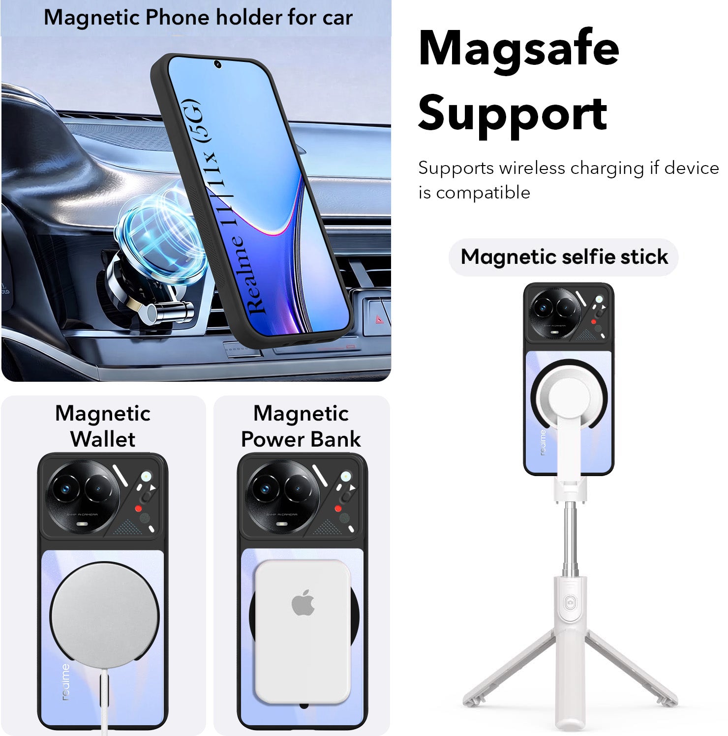 For Realme 11 5G | Realme 11x 5G Back Cover Case Lifetime Anti-Yellow Clear (Camera Protection | Side Grip | Wireless MagSafe Compatible)