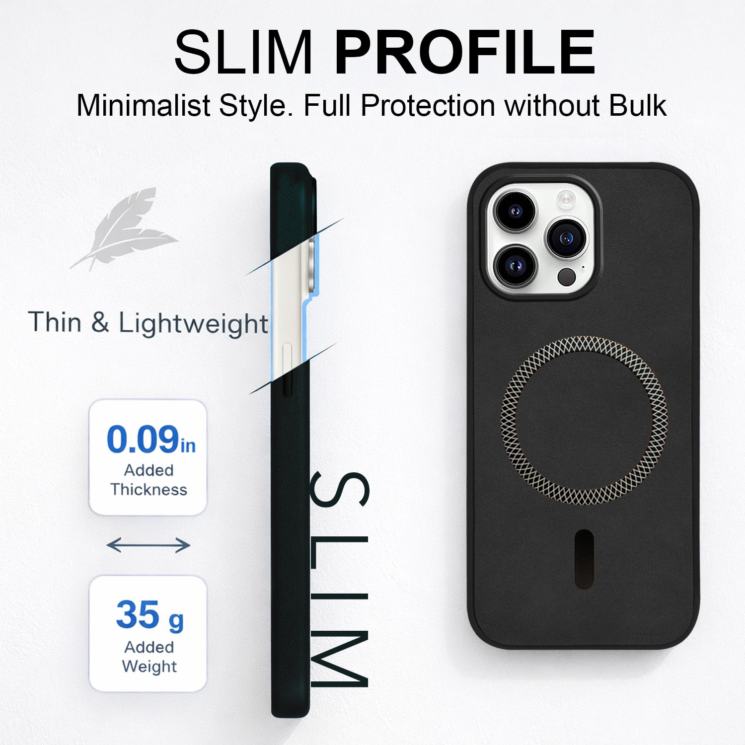 For Apple iPhone 14 Pro Back Cover Case Leather Finish (MagSafe Compatible Wireless Charging | Soft Touch | Camera Bump Protection)