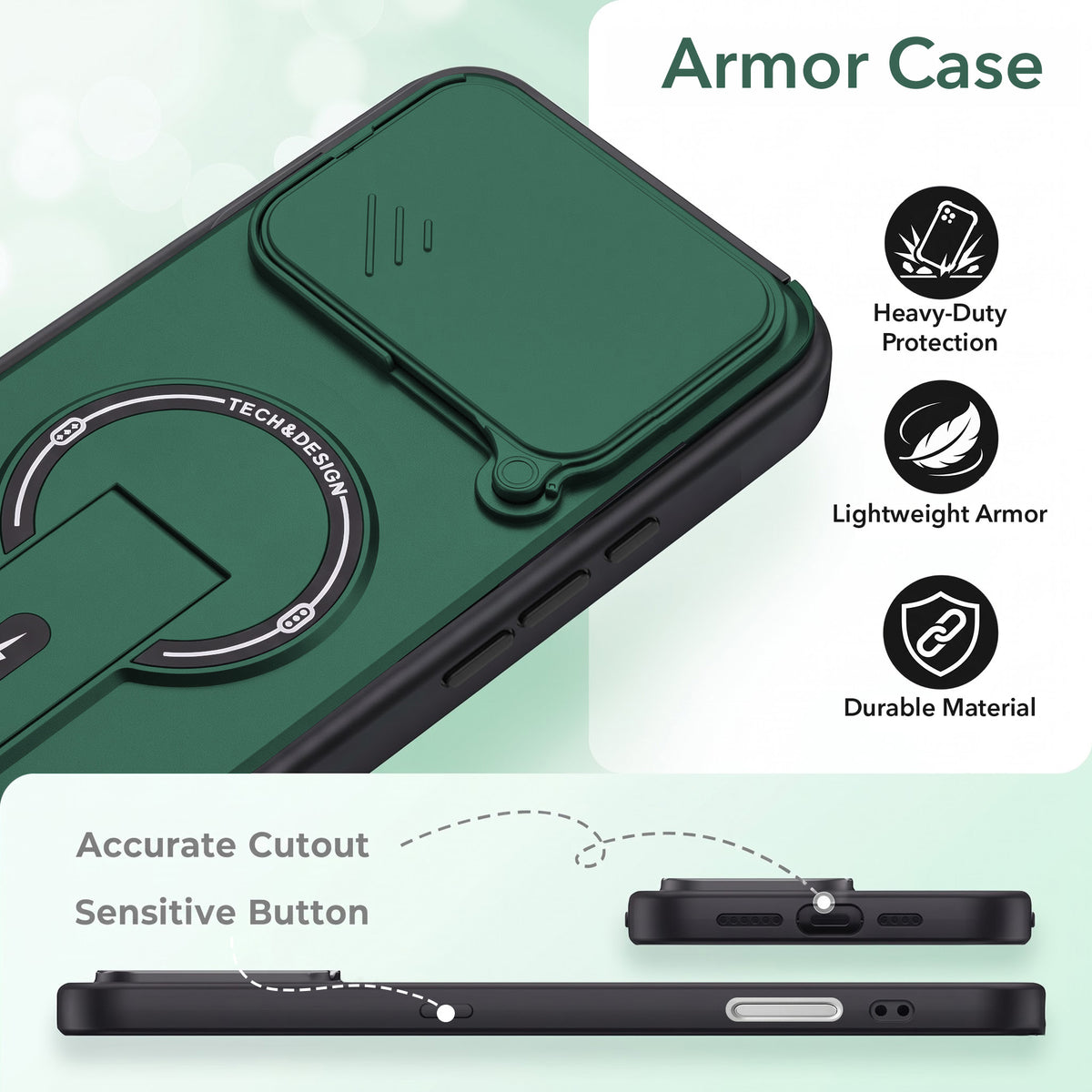 For Apple iPhone 17 Pro Back Case Cover Metallic (Hybrid Armor Kickstand | Sliding Shutter Camera Protection | MagSafe Compatible)