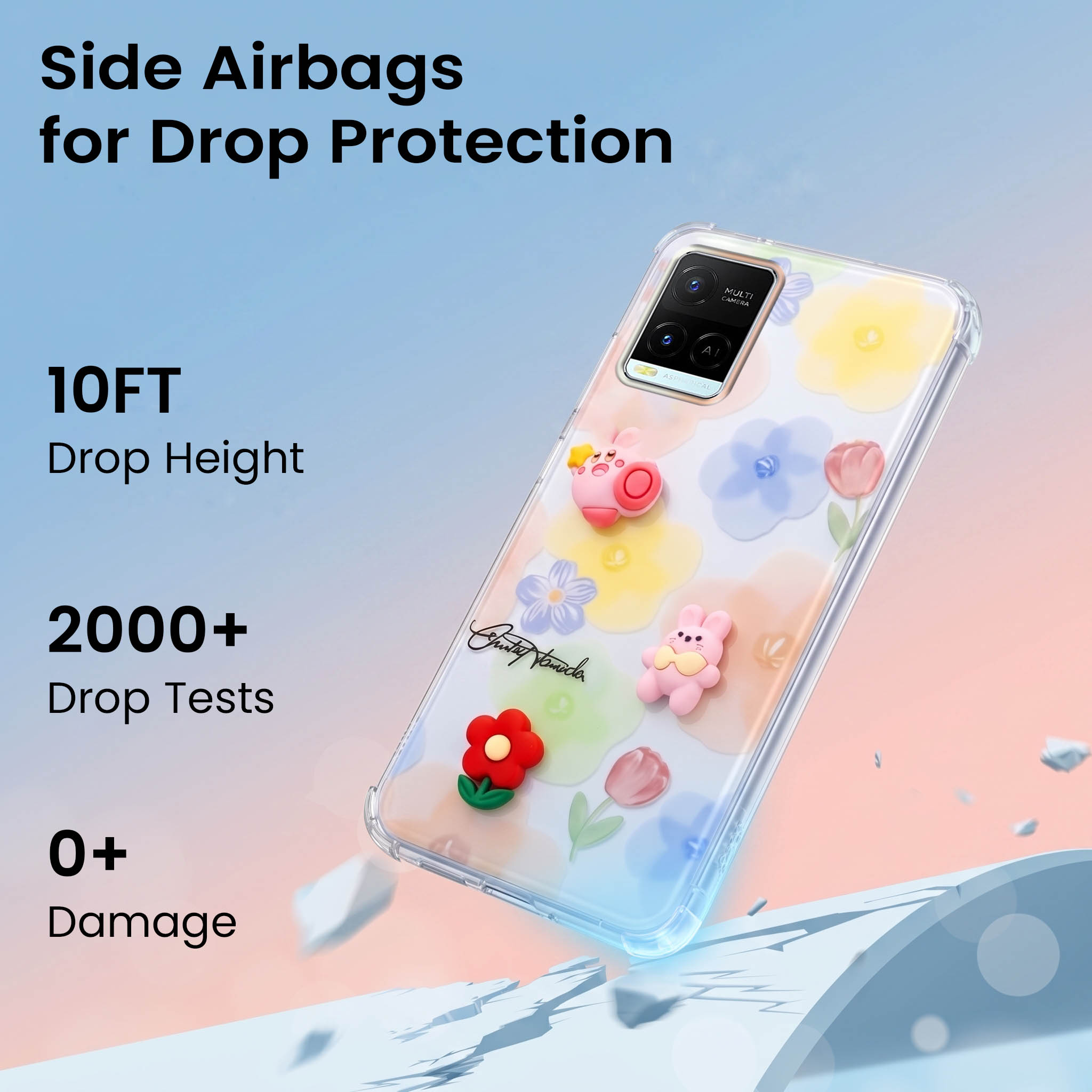 For Vivo Y21e | Vivo Y21A | Vivo Y32 Back Cover Case (3D Cute Cartoons | Hard Back Side Soft | Matte Premium Finish | HD Printing)
