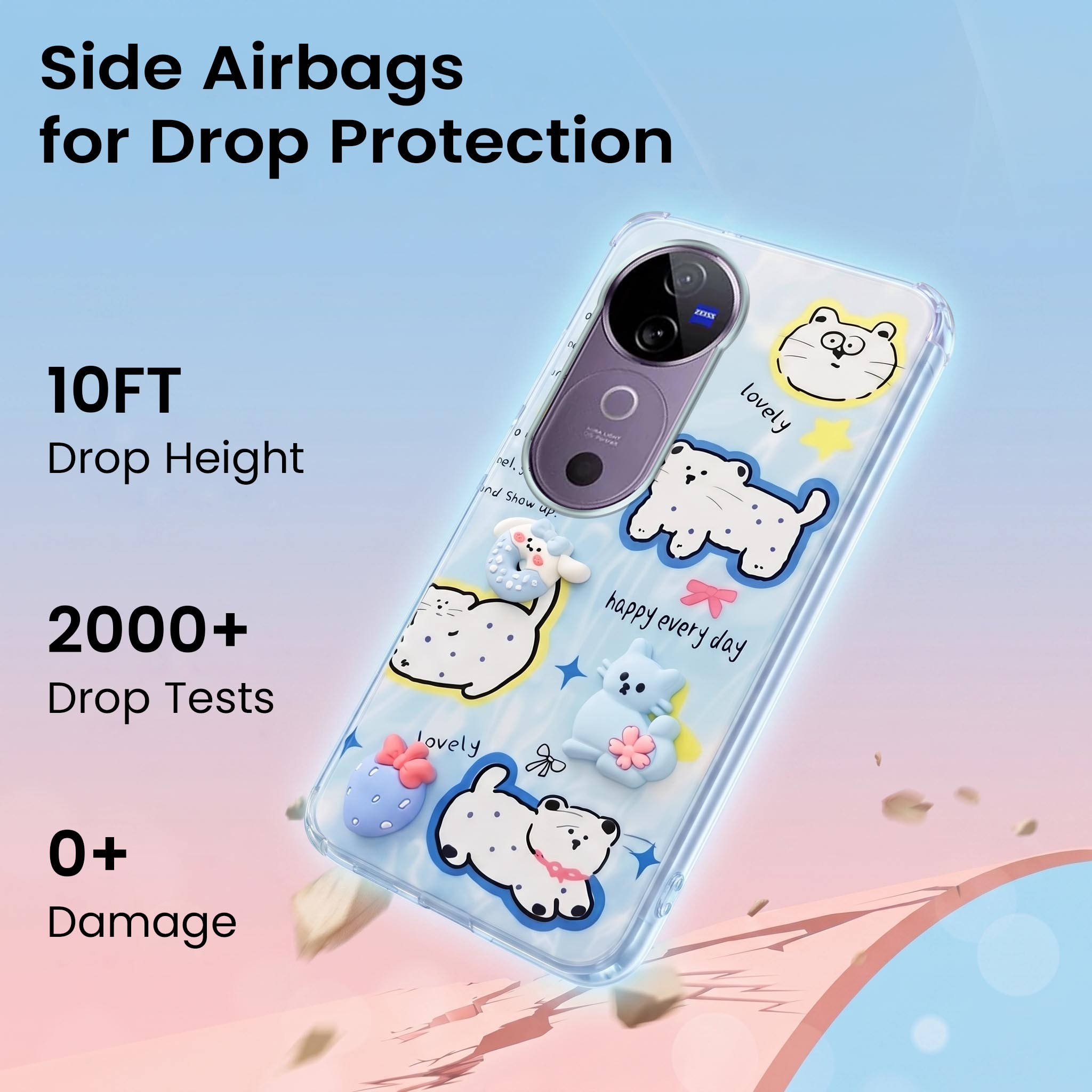 For Vivo V40 | Vivo V40 Pro 5G Back Cover Case (3D Cute Cartoons | Hard Back Side Soft | Matte Premium Finish | HD Printing)