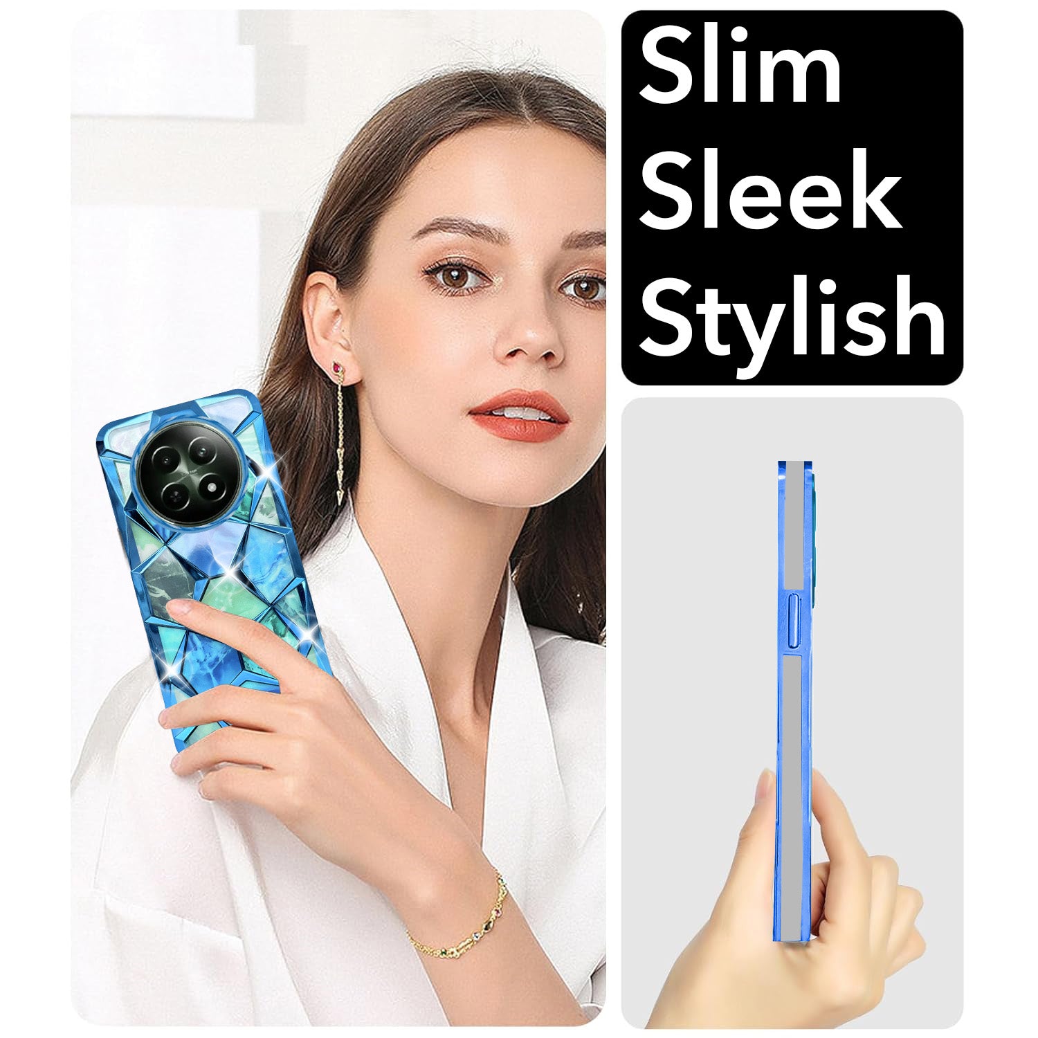 For Realme 12 | Realme 12X Back Cover Case( Dual Design Glitter Sparkle and Detachable Diamond Print Case | Soft and Flexible)