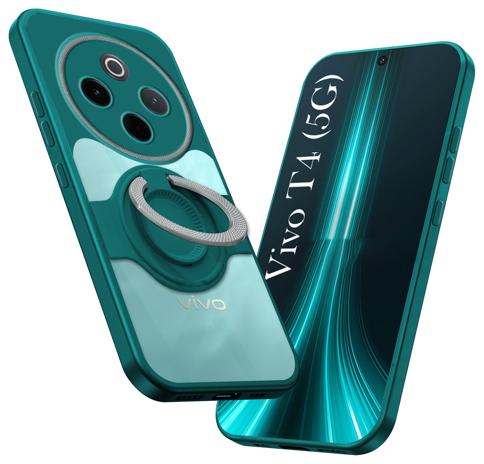 For Vivo T4 Back Cover Case with stand (Built-in Ring Holder Kickstand | Lifetime Anti Yellow | Camera Protection)
