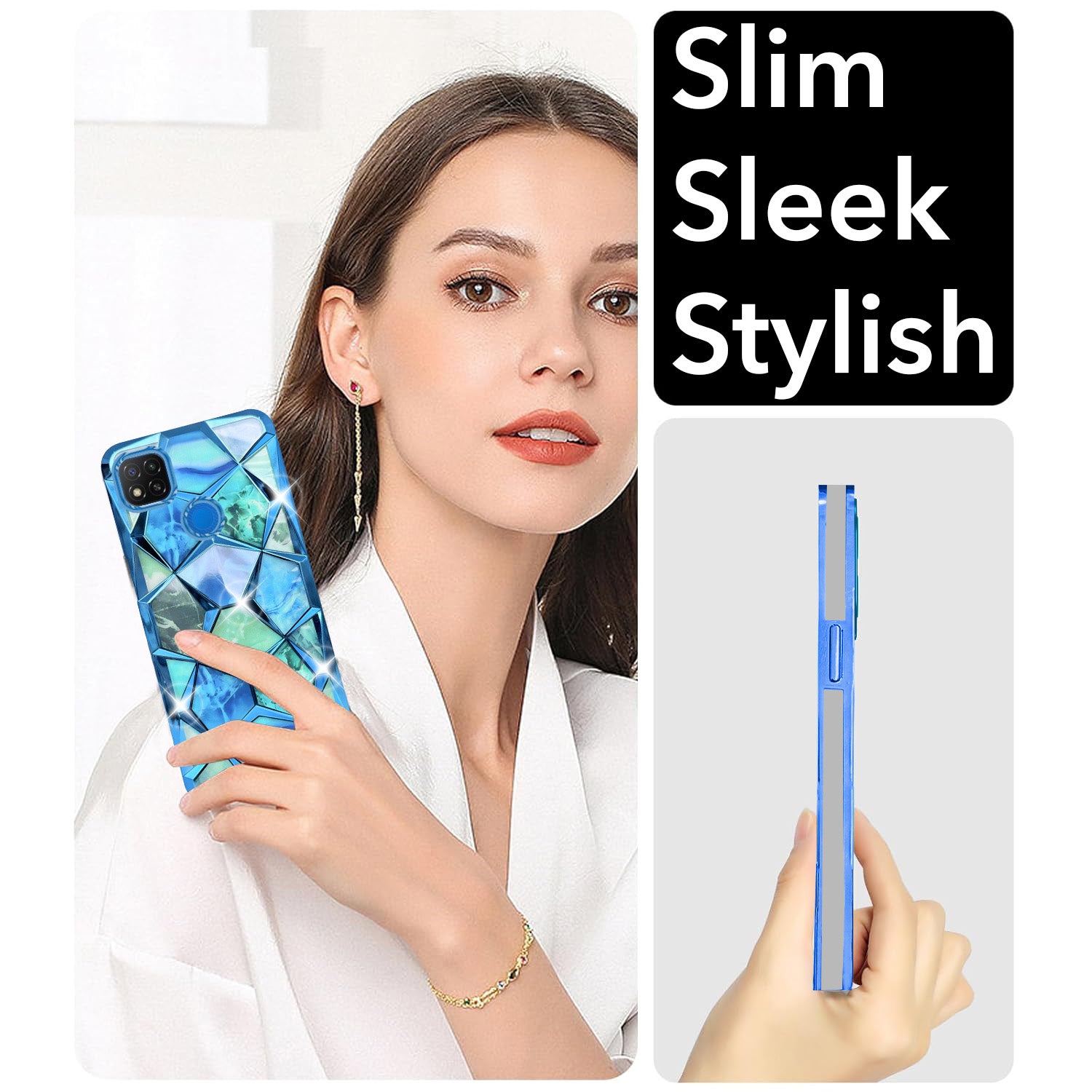 For Redmi 9C Back Cover Case (Dual Design Glitter Sparkle and Detachable Diamond Print Case | Soft and Flexible)