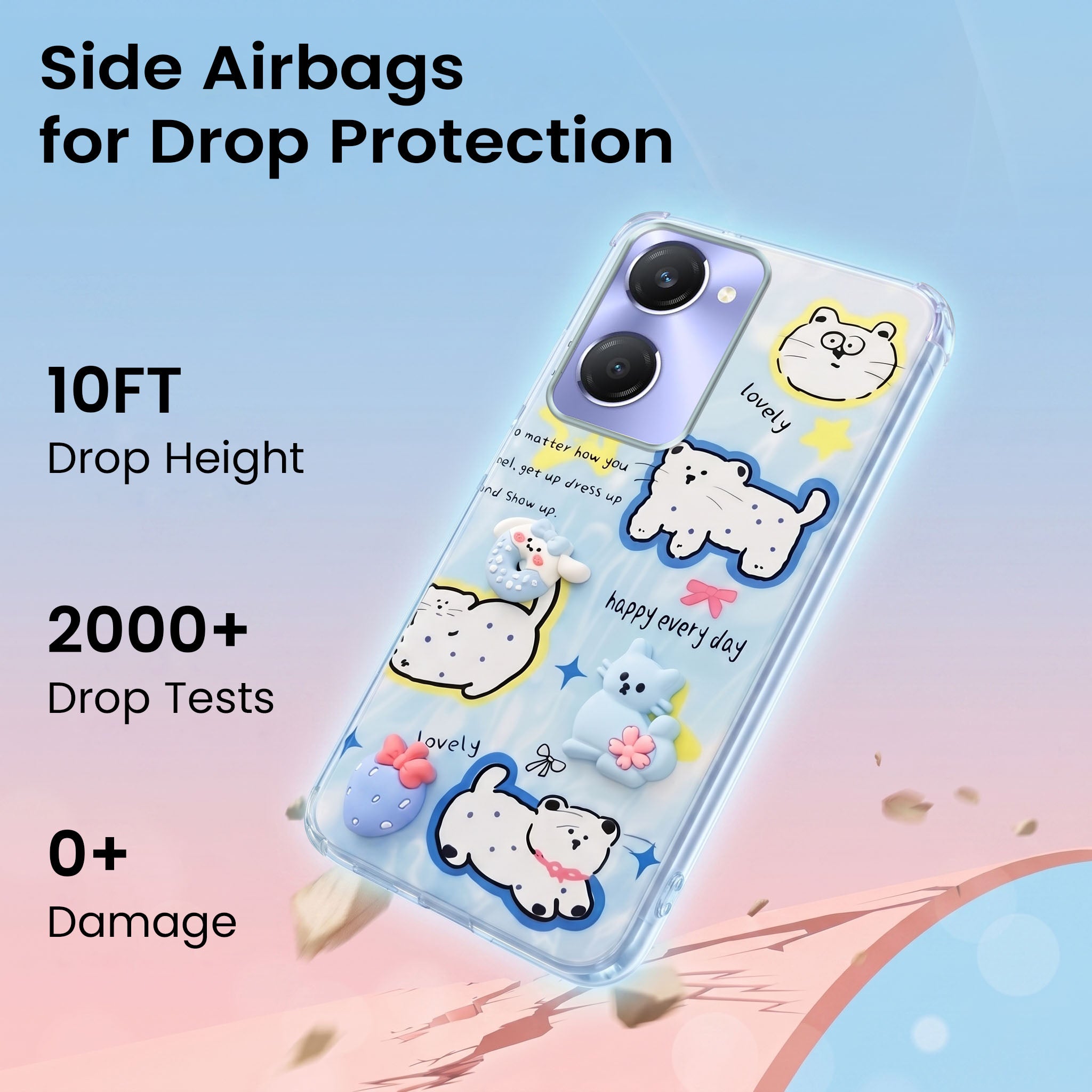 For Vivo Y28s 5G | Vivo T3 Lite 5G Back Cover Case (3D Cute Cartoons | Hard Back Side Soft | Matte Premium Finish | HD Printing)