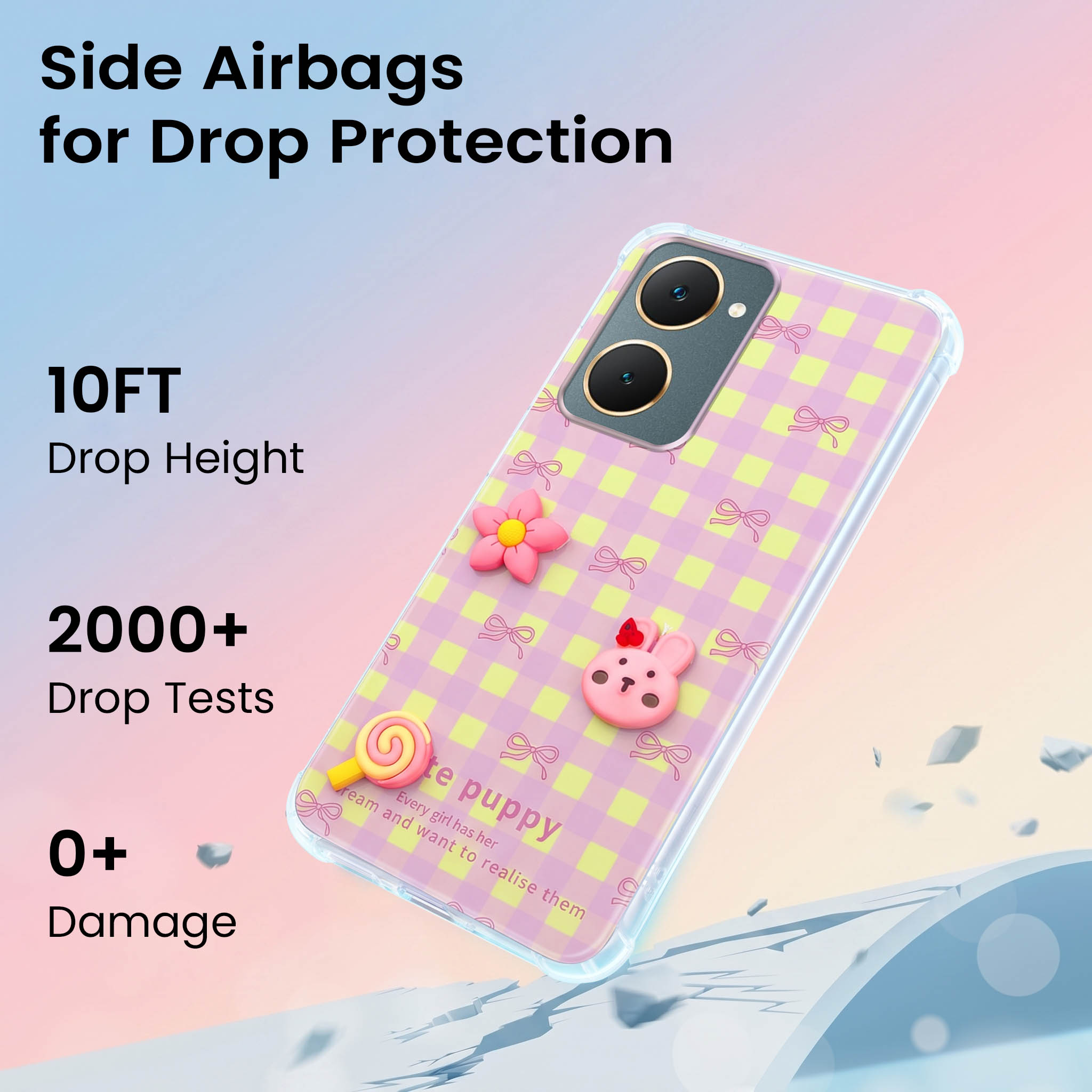 For Vivo Y18 | Y18e | Y03 | Y18i | Y18t Back Cover Case (3D Cute Cartoons | Hard Back Side Soft | Matte Premium Finish | HD Printing)