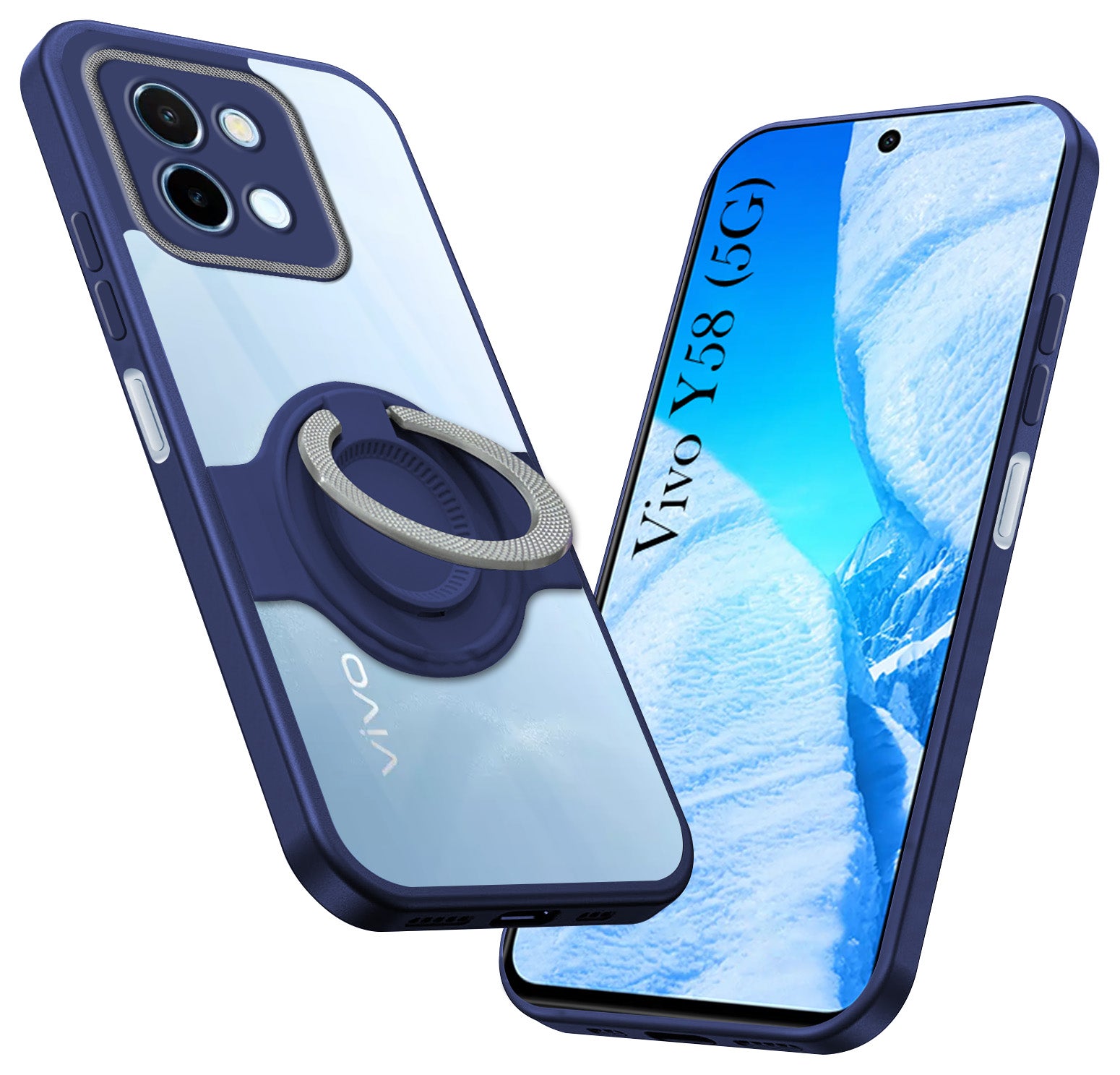 For Vivo Y58 5G Back Cover Case with stand (Built-in Ring Holder Kickstand | Lifetime Anti Yellow | Camera Protection)