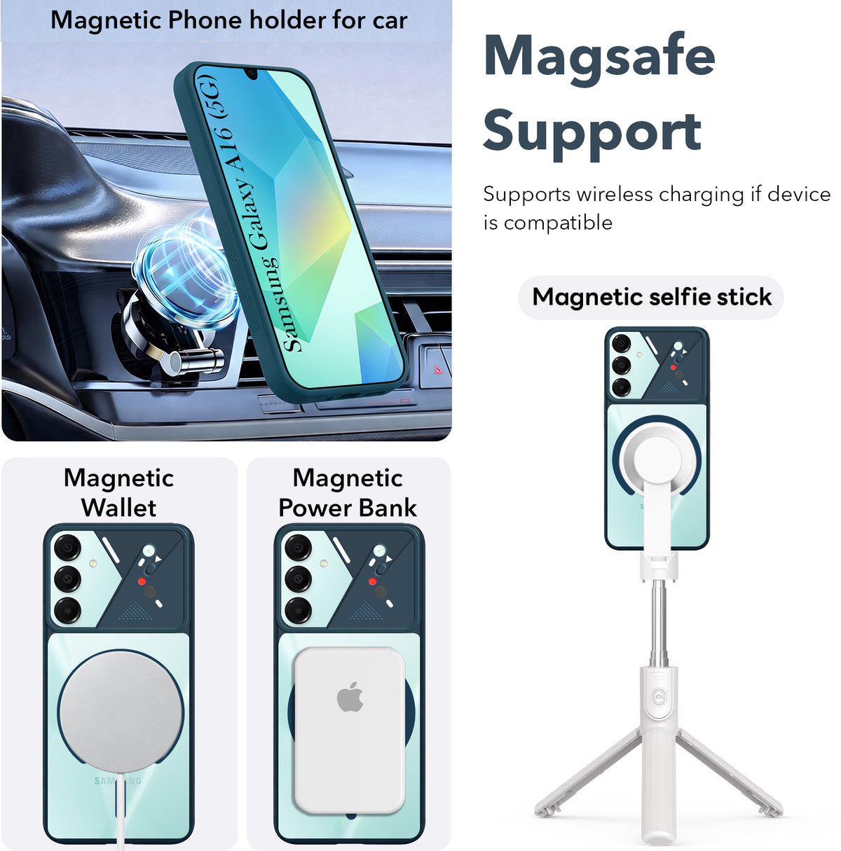 For Samsung Galaxy A16 5G Back Cover Case Lifetime Anti-Yellow Clear (Camera Protection | Side Grip | Wireless MagSafe Compatible)