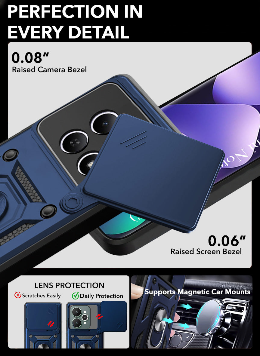 For Redmi note 15 | Redmi note 15 SE (5G) Back Cover Case Hybrid Armor (Sliding Shutter Camera Protection | Polycarbonate |Ring Holder Kickstand)