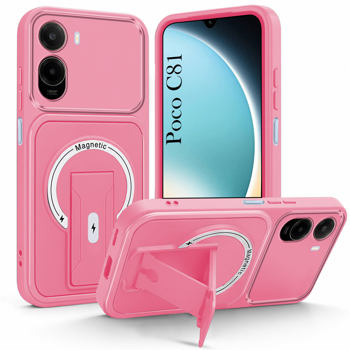 For Poco C81 5G Back Case Cover Metallic (Hybrid Armor Kickstand | MagSafe Compatible | Camera Protection Shockproof)