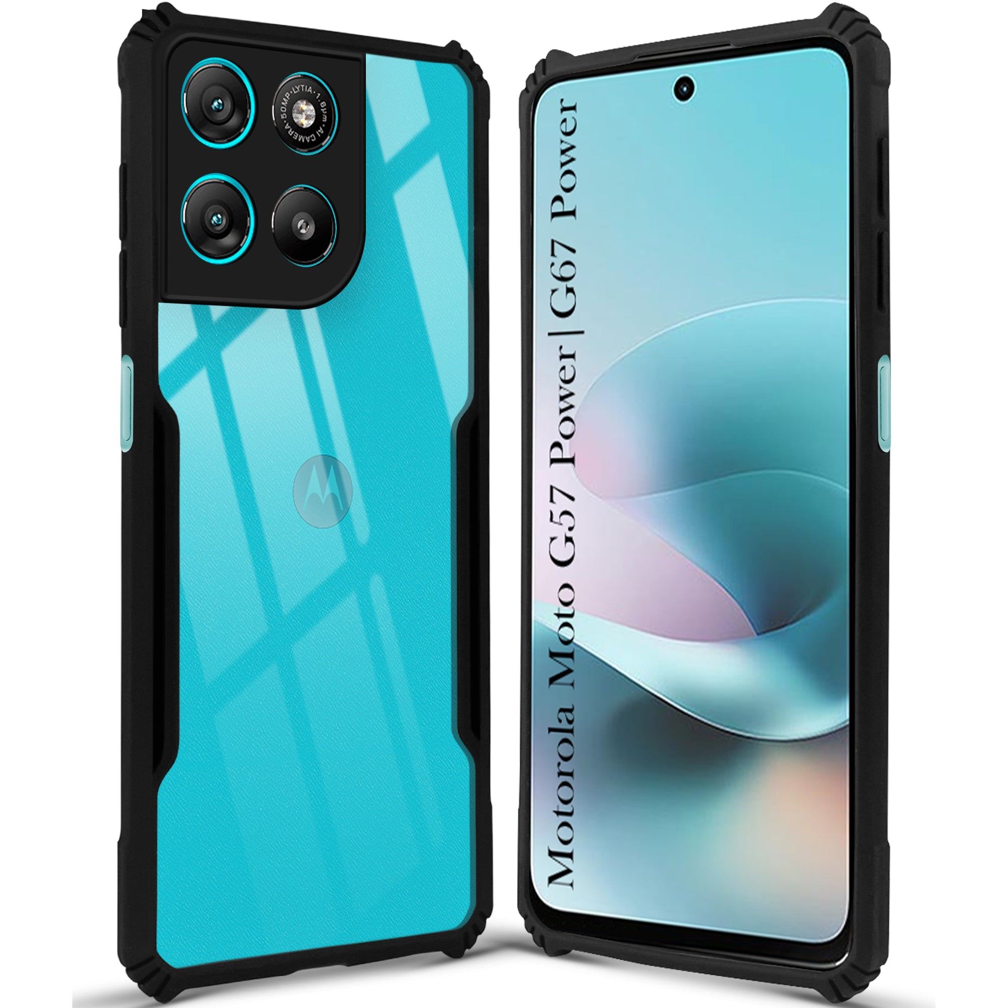 For Motorola Moto G67 Power | G57 Power Back Cover Case Hybrid (Shockproof with Polycarbonate Clear Panel | Professional Black)