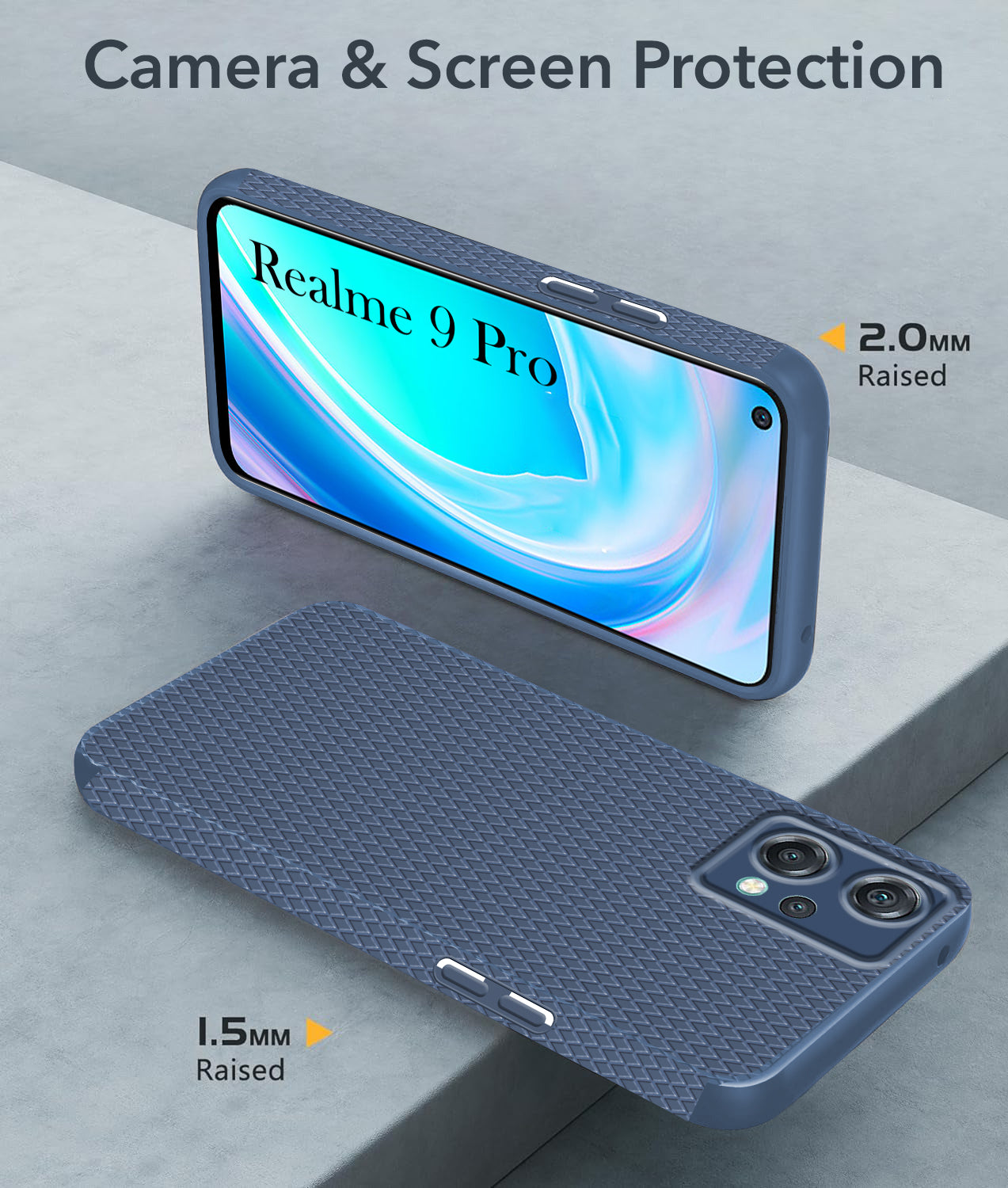 SEAHAI Cover Per Realme 8i - Custodia In Vetro Temperato Sfumato Blu + Paraurti TPU - Ultra Sottile E Antigraffio
