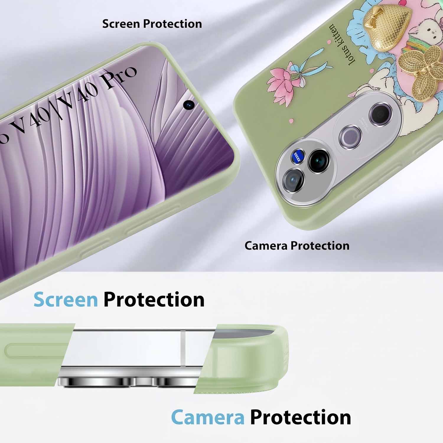 For Vivo V40 | Vivo V40 Pro 5G Back Cover Case (3D Cute Heart Strap Holder | Camera Protection | Designer Girls Print)