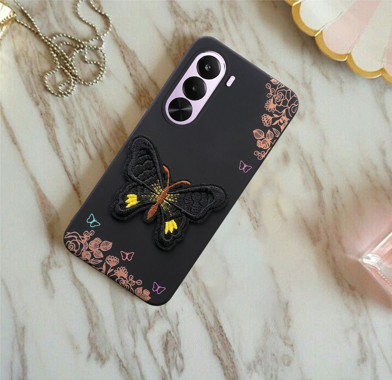 For Realme P4x Back Cover Case (Soft Butterfly Embroidery | Women Teen Girls | Camera Protection| Matte Silicone)