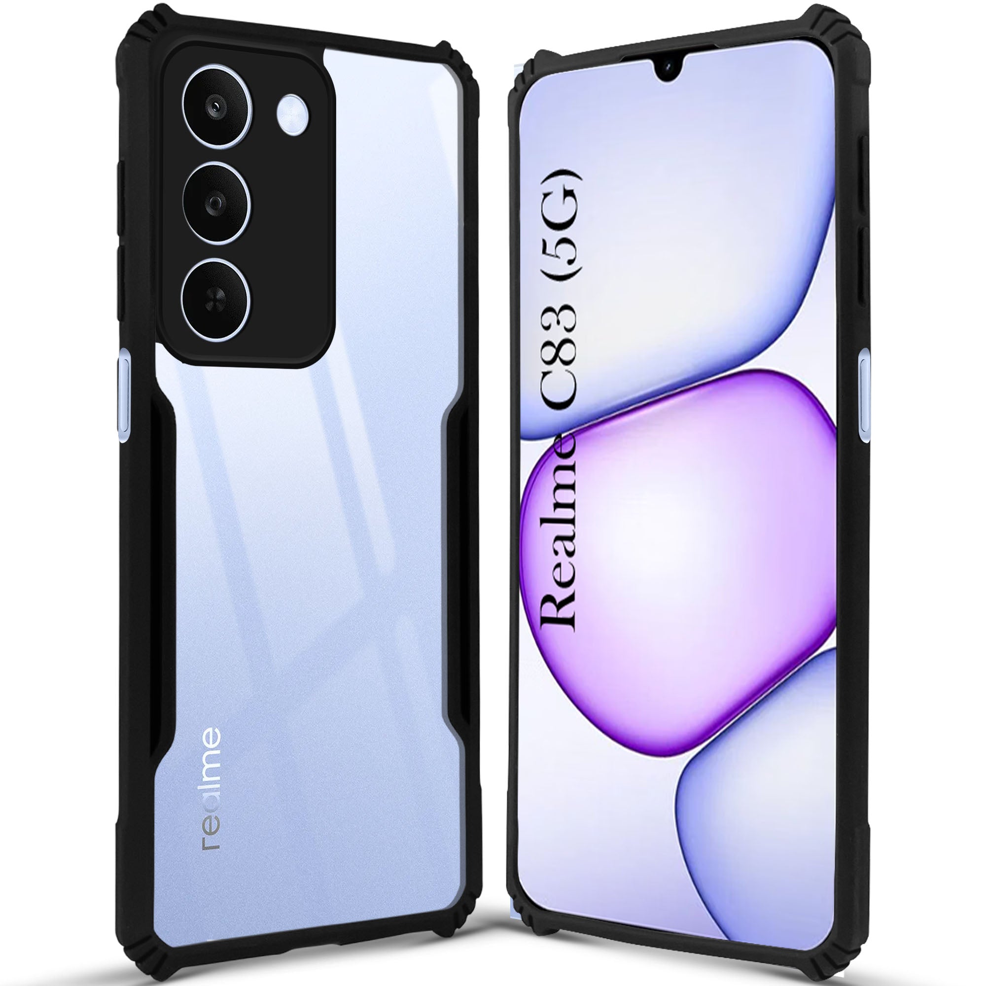 For Realme C83 5G Back Cover Case Hybrid (Shockproof with Polycarbonate Clear Panel | Professional Black)