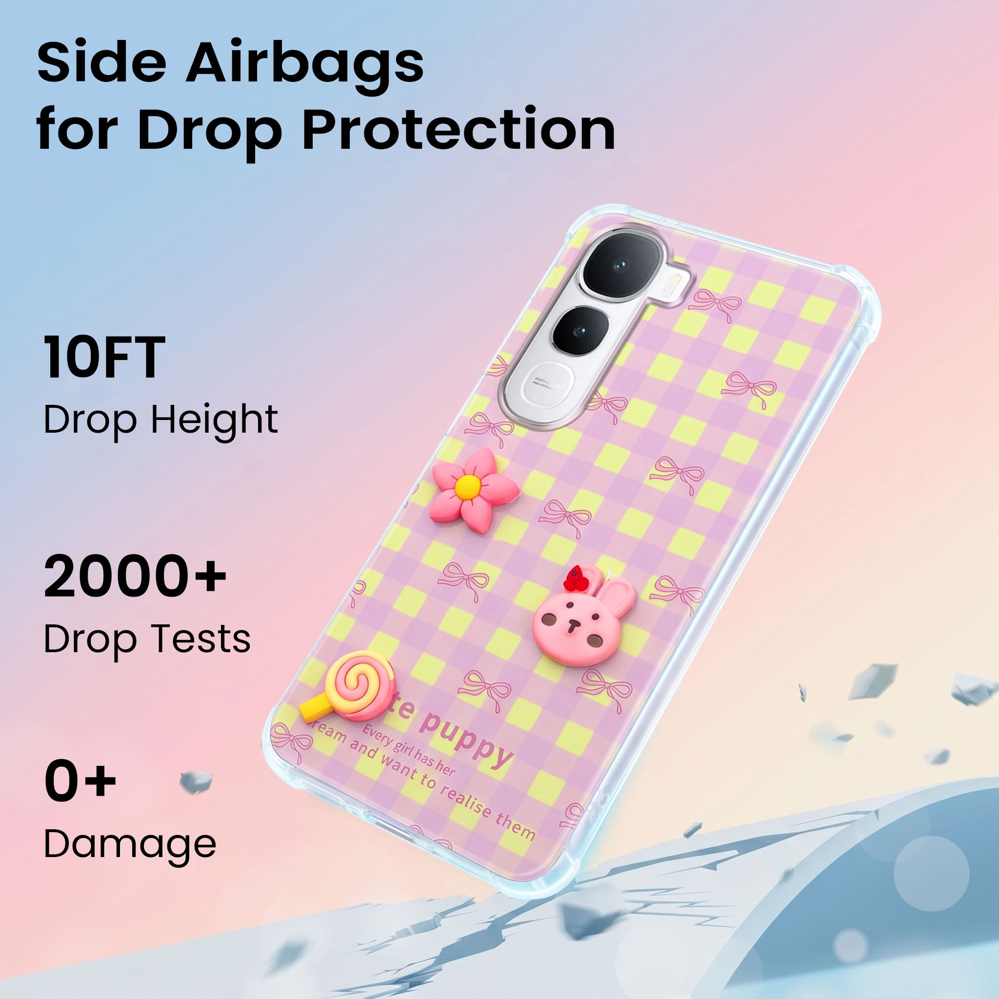 For Vivo Y400 Back Cover Case (3D Cute Cartoons | Hard Back Side Soft | Matte Premium Finish | HD Printing)