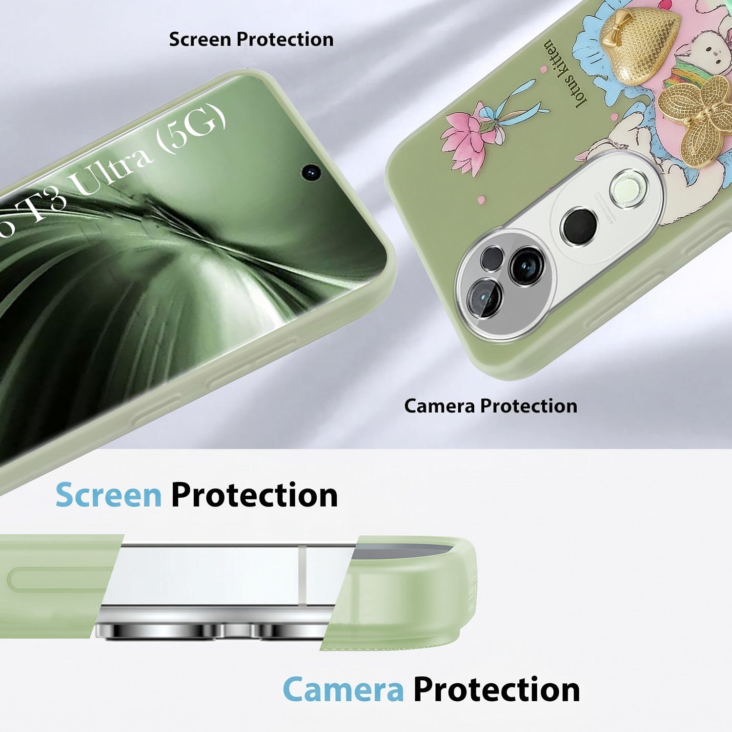 For Vivo T3 Ultra Back Cover Case (3D Cute Heart Strap Holder | Camera Protection | Designer Girls Print)