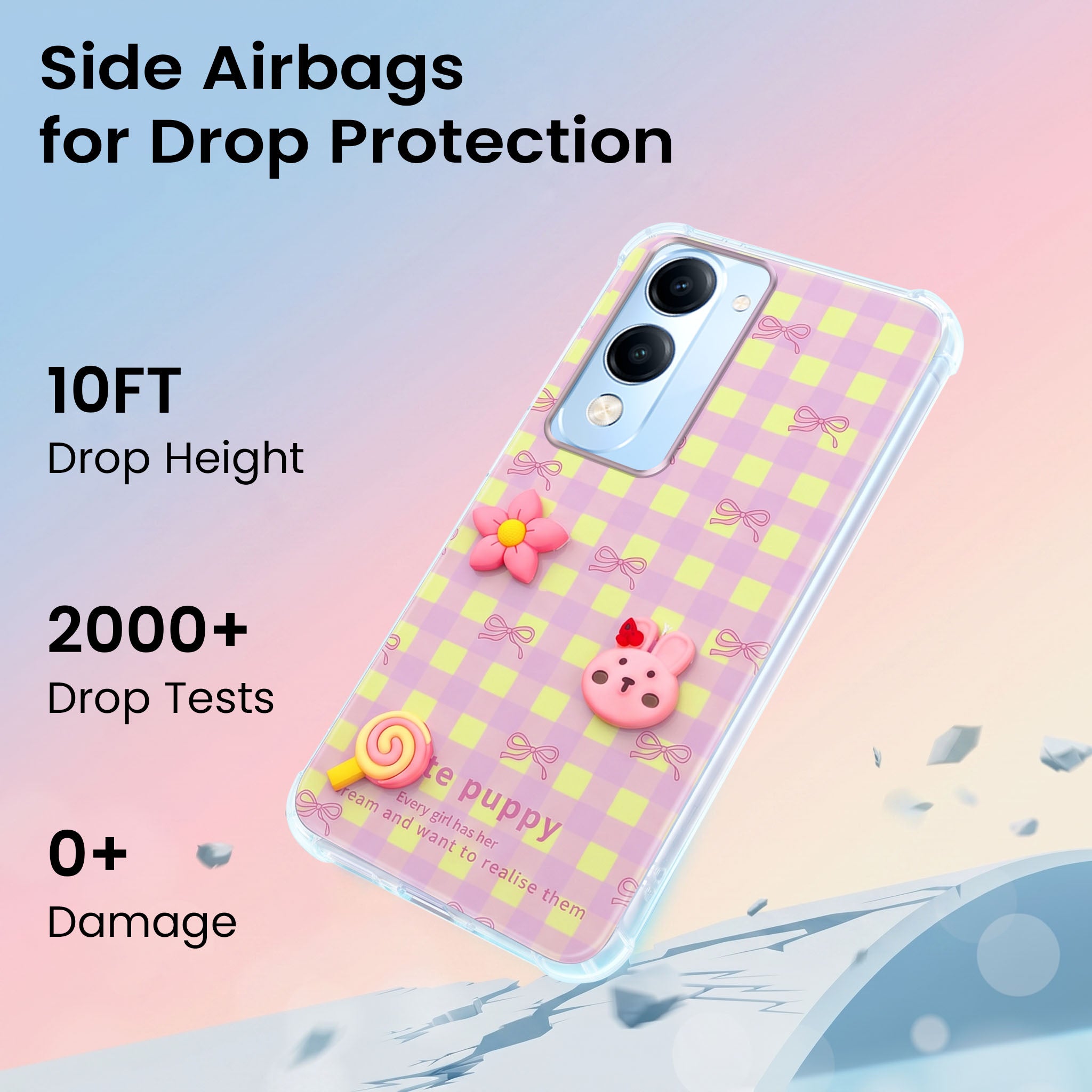 For Vivo iQOO Z10 Lite Back Cover Case (3D Cute Cartoons | Hard Back Side Soft | Matte Premium Finish | HD Printing)