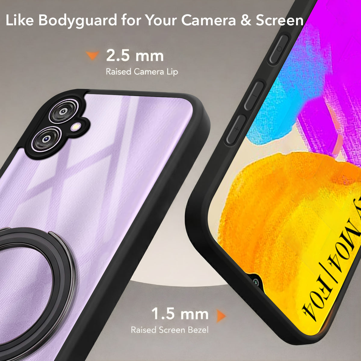 For Samsung Galaxy M04 | F04 Back Cover Case (Kick Stand Ring Holder | Life time Anti Yellow | Camera Protection)