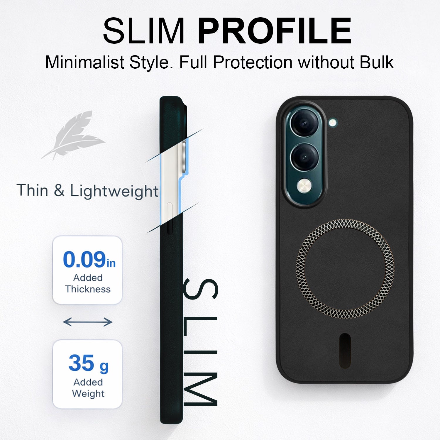 For Vivo Y19 | Vivo Y19e | Vivo T4 Lite Back Cover Case Leather Finish (MagSafe Compatible Wireless Charging | Soft Touch | Camera Bump Protection)