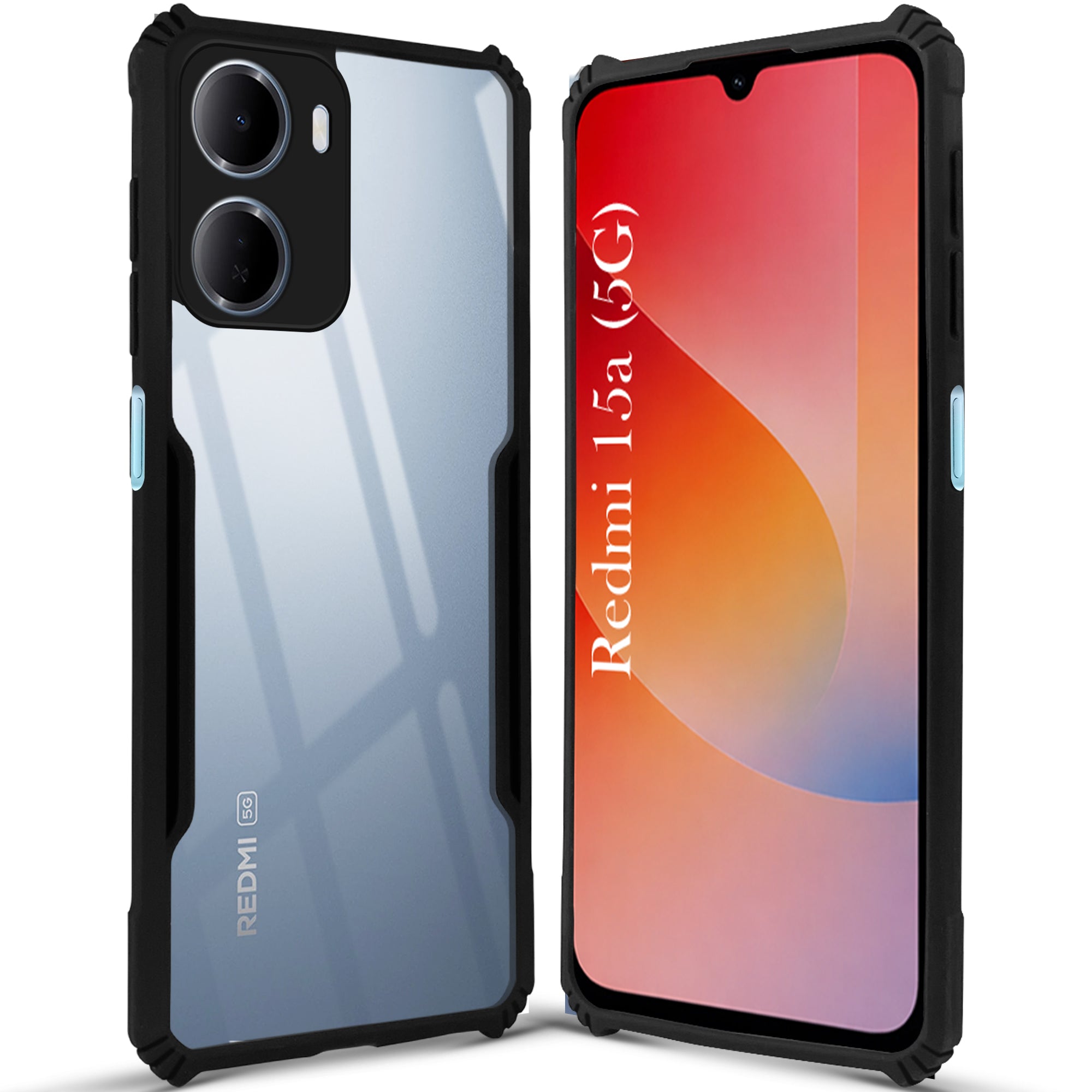 For Redmi 15A 5G Back Cover Case Hybrid (Shockproof with Polycarbonate Clear Panel | Professional Black)