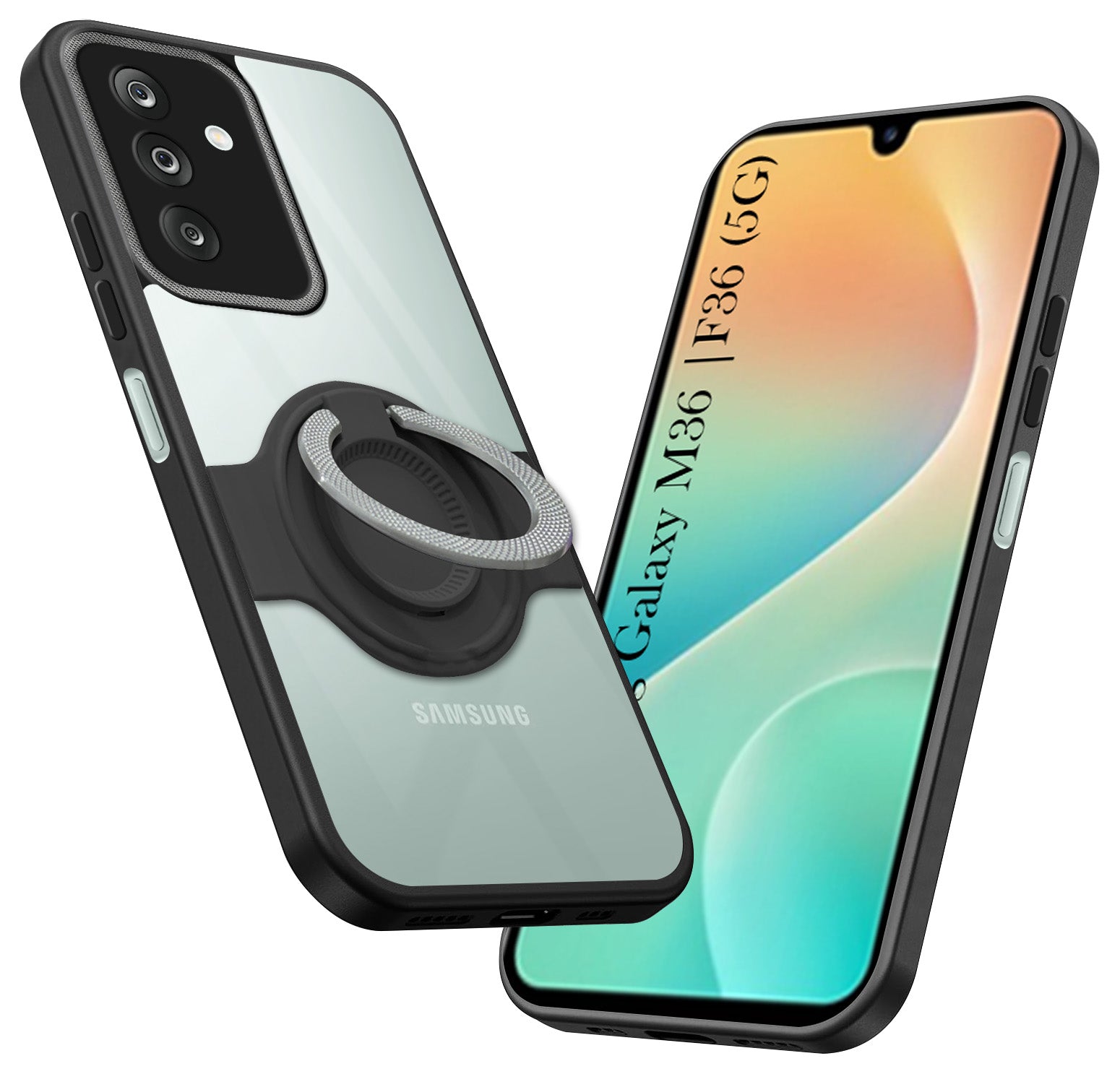 For Samsung Galaxy M36 | Samsung Galaxy F36 Back Cover Case with stand (Built-in Ring Holder Kickstand | Lifetime Anti Yellow | Camera Protection)