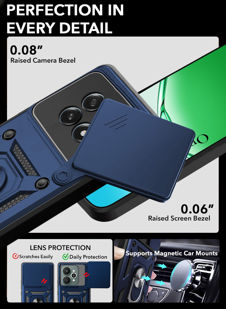 For Oppo F29 Back Cover Case Hybrid Armor (Sliding Shutter Camera Protection | Polycarbonate |Ring Holder Kickstand)
