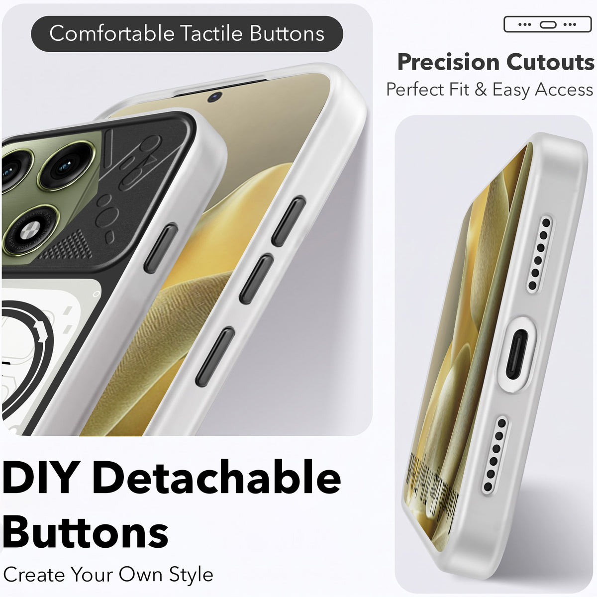 For Motorola Edge 70 Pro | Edge 70 Pro Plus Metallic Back Cover Case (Metallic Camera Protection & Buttons | Translucent Milky Shade | Hard Polycarbonate)