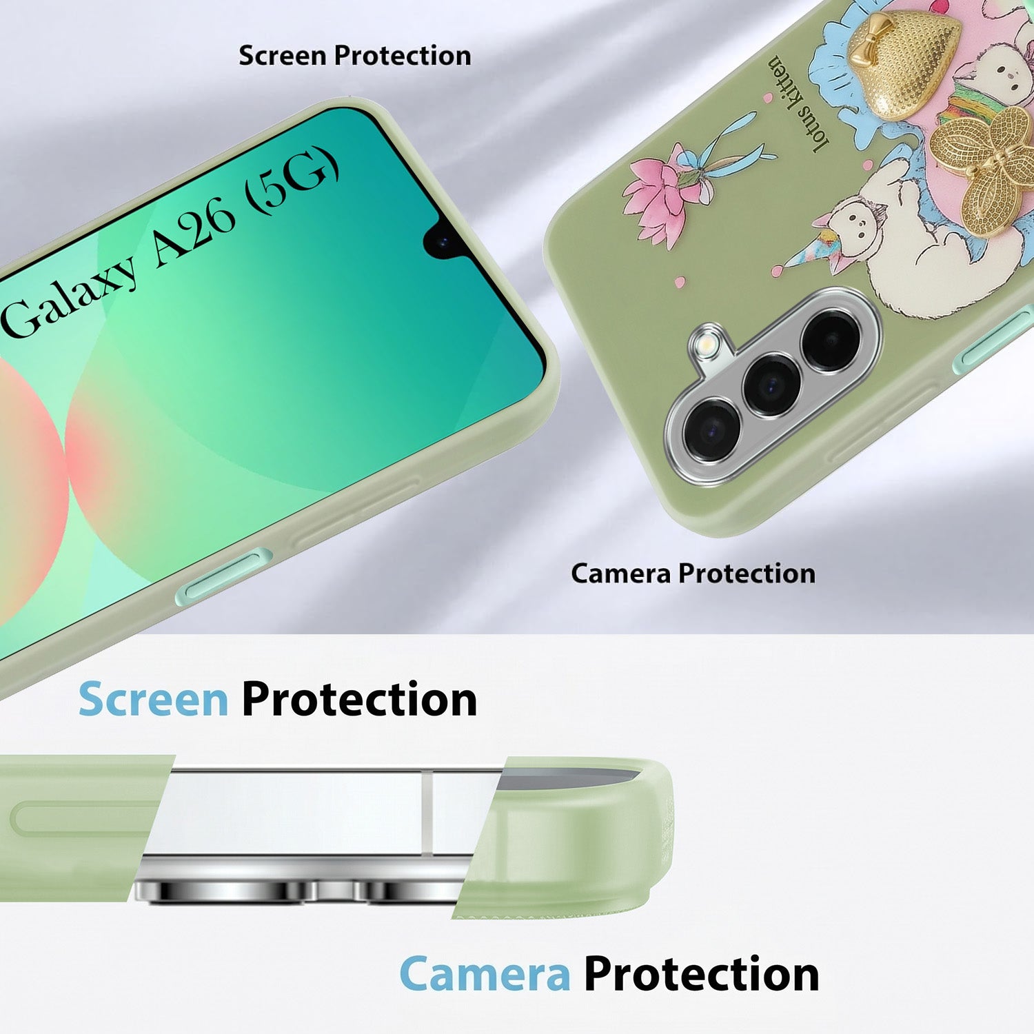 For Samsung Galaxy A26 5G Back Cover Case (3D Cute Heart Strap Holder | Camera Protection | Designer Girls Print)