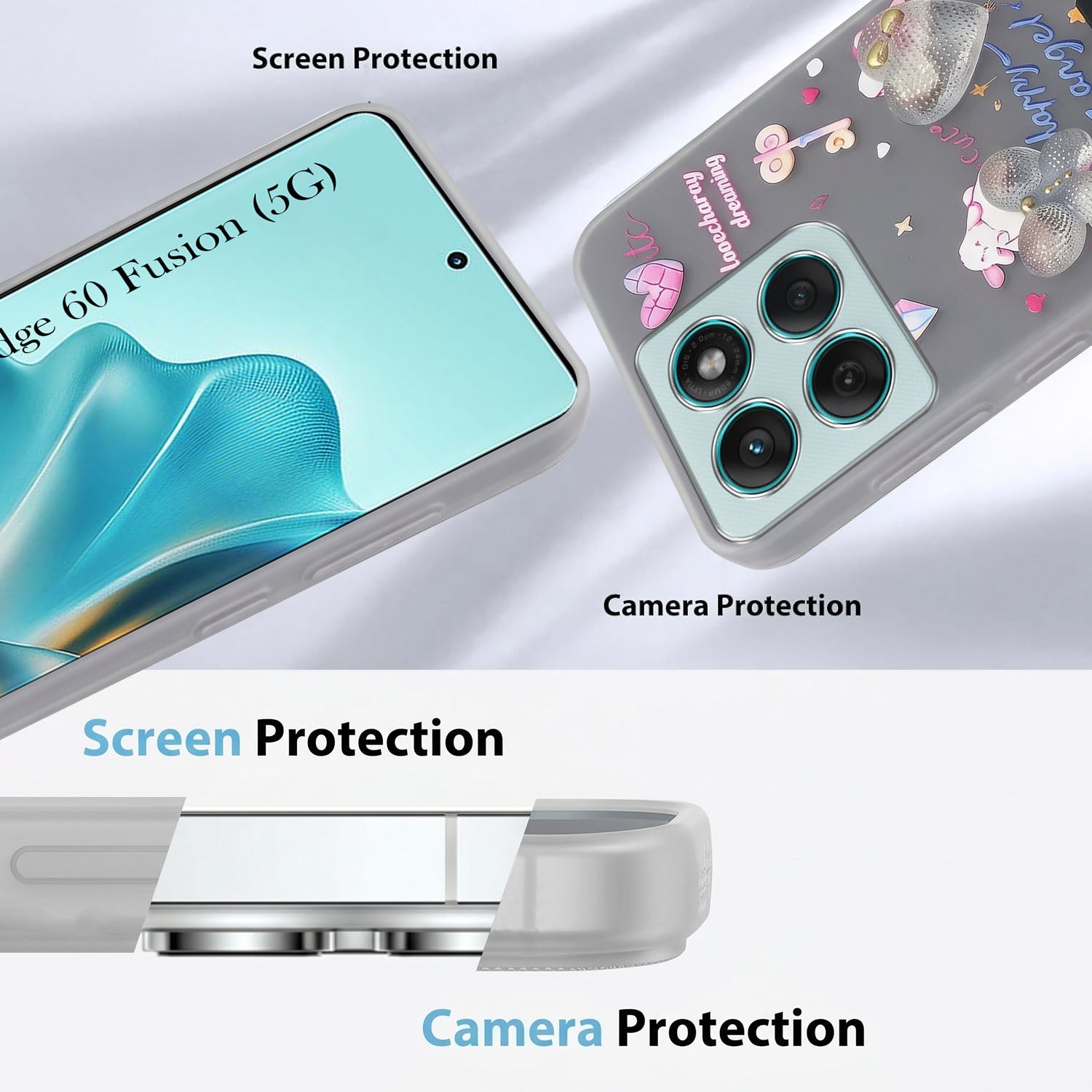 For Motorola Moto Edge 60 Fusion Back Cover Case (3D Cute Heart Strap Holder | Camera Protection | Designer Girls Print)