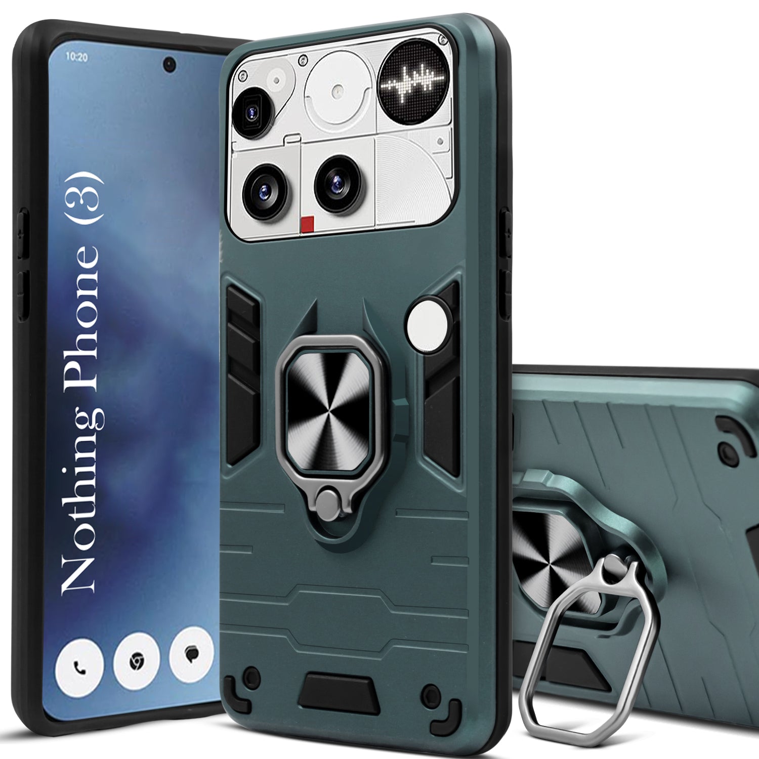 For Nothing Phone 3 Back Cover Case Hybrid Armor (Shockproof Dual Layer Polycarbonate |Ring Holder Kickstand)