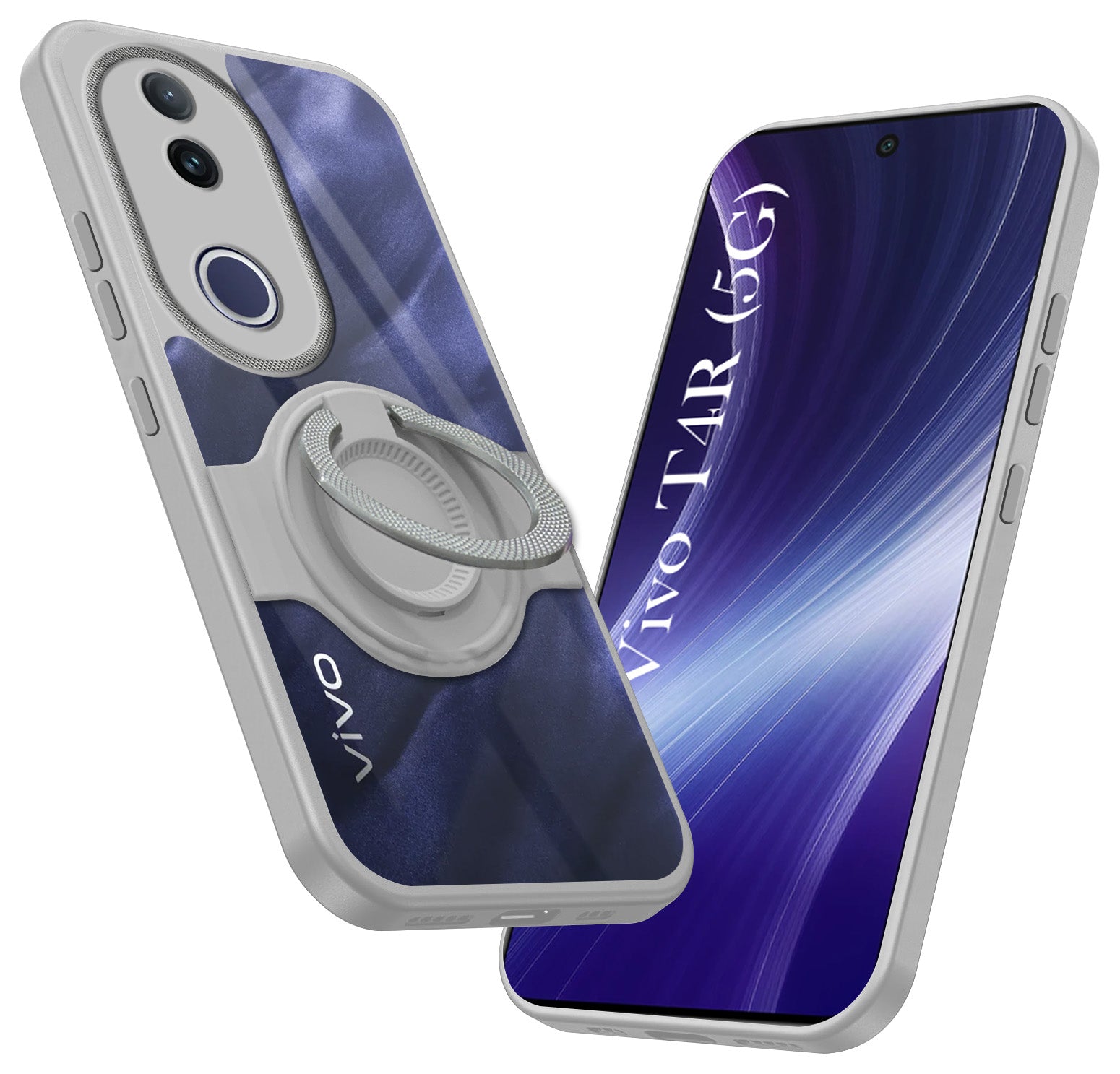 For Vivo T4R Back Cover Case with stand (Built-in Ring Holder Kickstand | Lifetime Anti Yellow | Camera Protection)