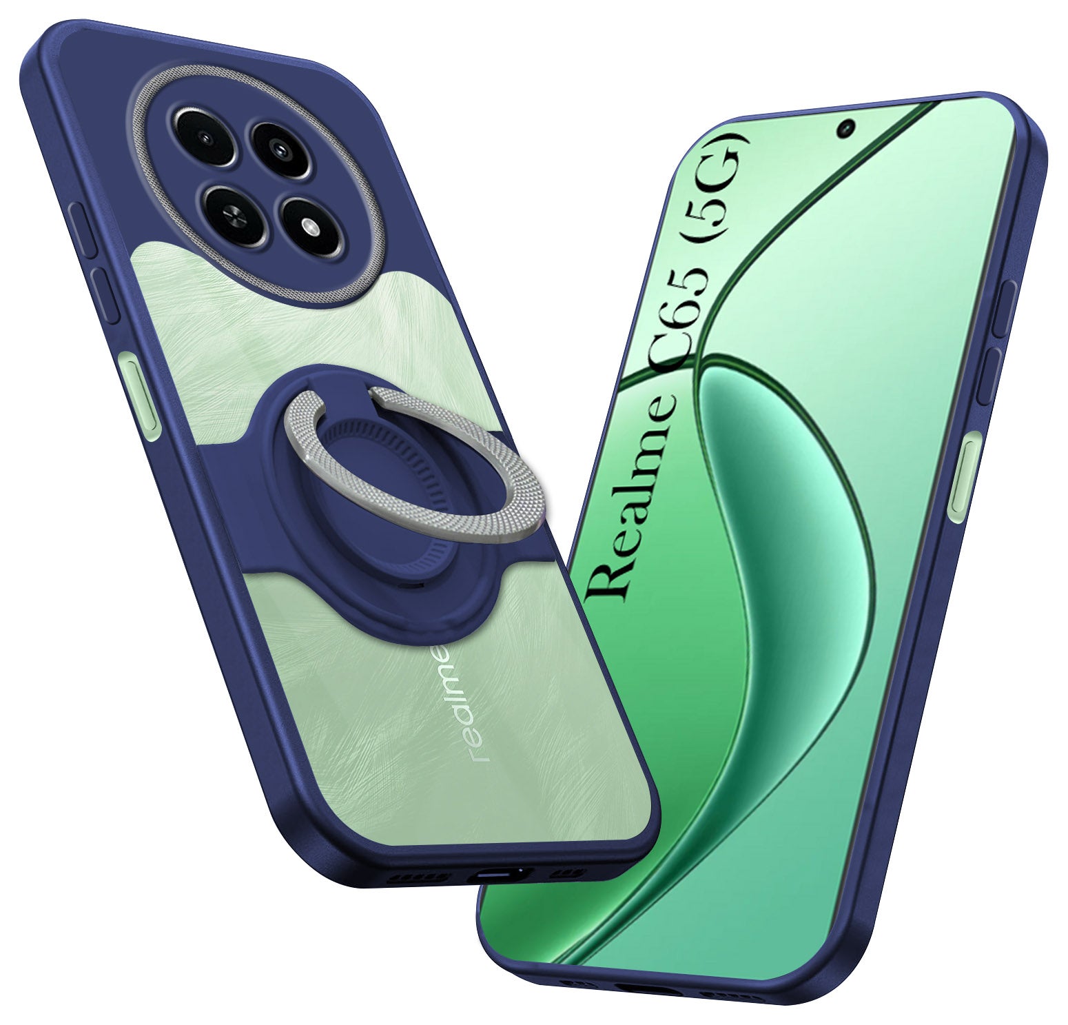 For Realme C65 5G Back Cover Case with stand (Built-in Ring Holder Kickstand | Lifetime Anti Yellow | Camera Protection)