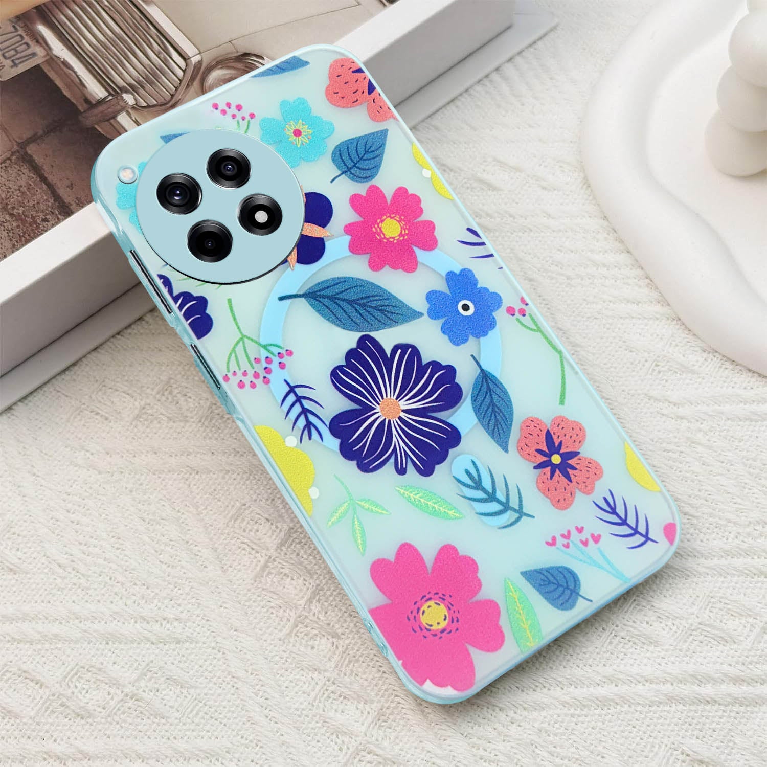 For OnePlus 12R 5G Back Cover Case (Cute Floral Design | Flower Print for Girls | MagSafe Compatible Wireless Charging)