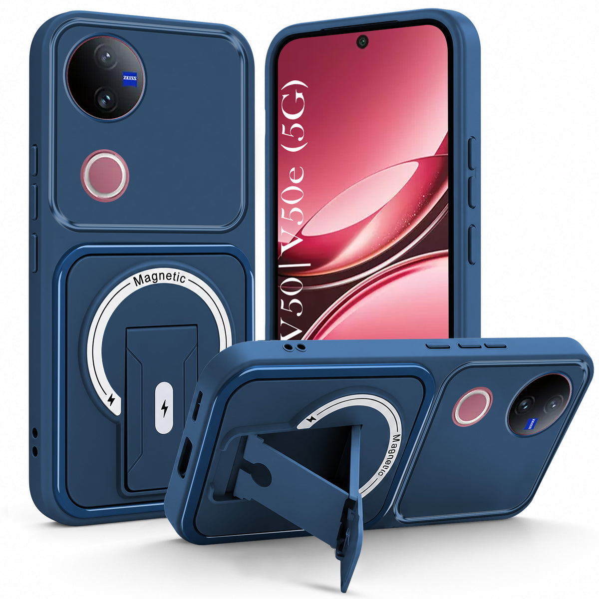 For Vivo V50 | Vivo V50e Back Case Cover Metallic (Hybrid Armor Kickstand | MagSafe Compatible | Camera Protection Shockproof)