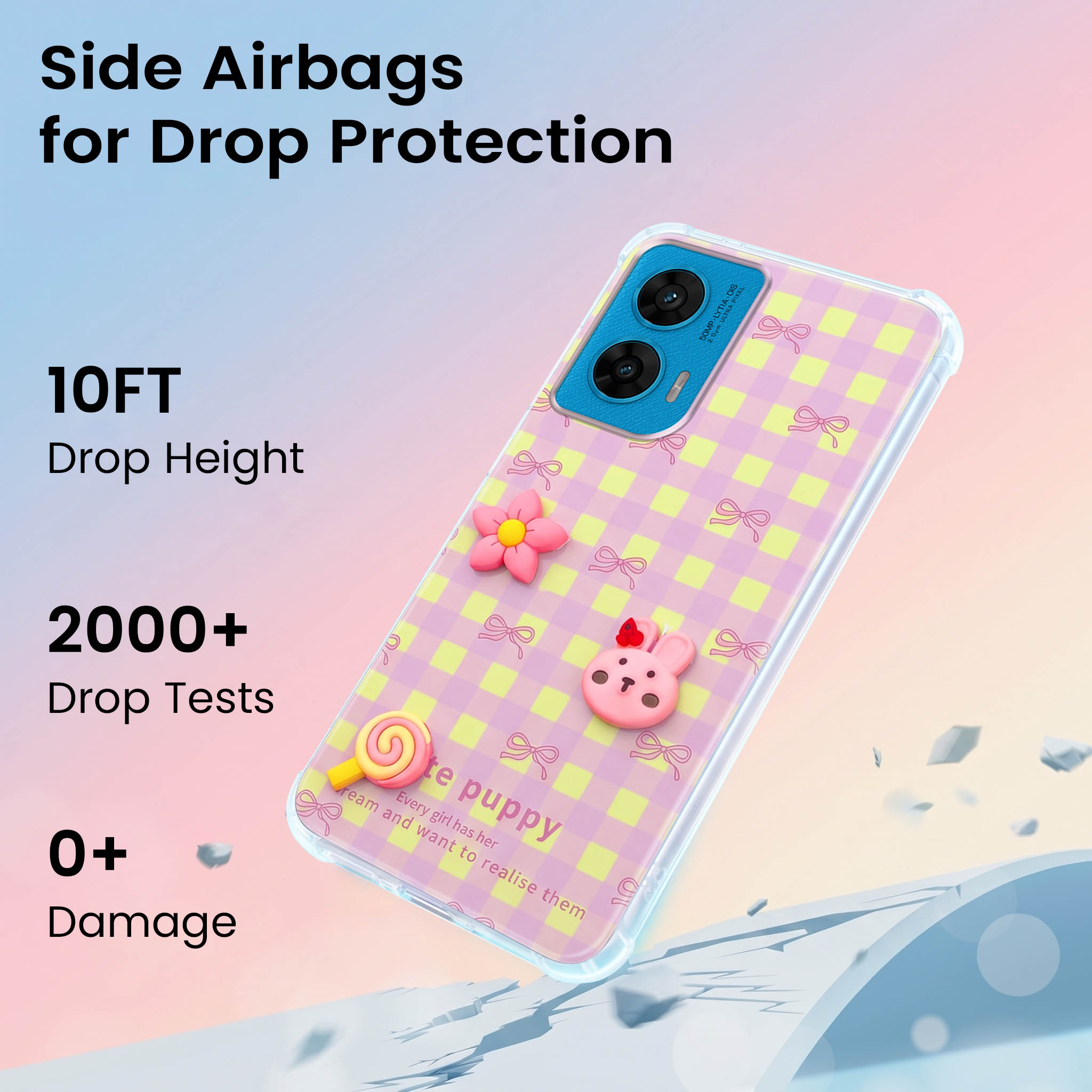 For Motorola Moto G96 Back Cover Case (3D Cute Cartoons | Hard Back Side Soft | Matte Premium Finish | HD Printing)