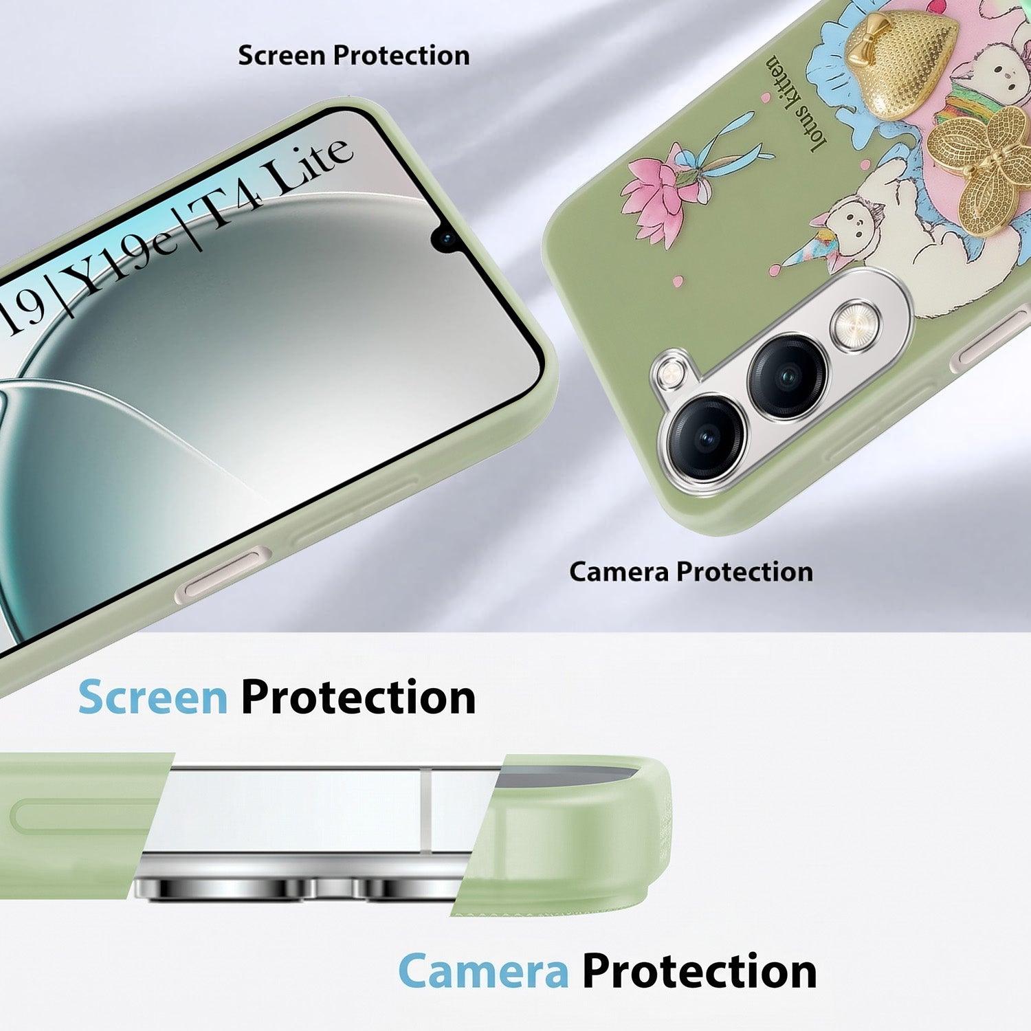 For Vivo Y19 | Vivo Y19e | Vivo T4 Lite Back Cover Case (3D Cute Heart Strap Holder | Camera Protection | Designer Girls Print)