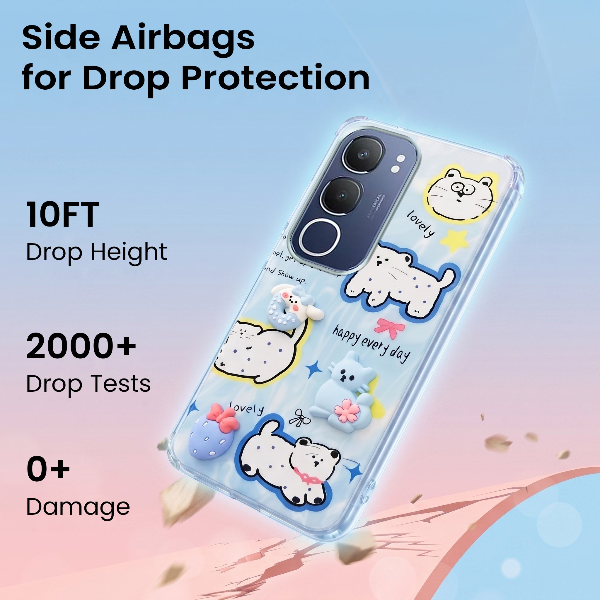 For Vivo Y29 Back Cover Case (3D Cute Cartoons | Hard Back Side Soft | Matte Premium Finish | HD Printing)