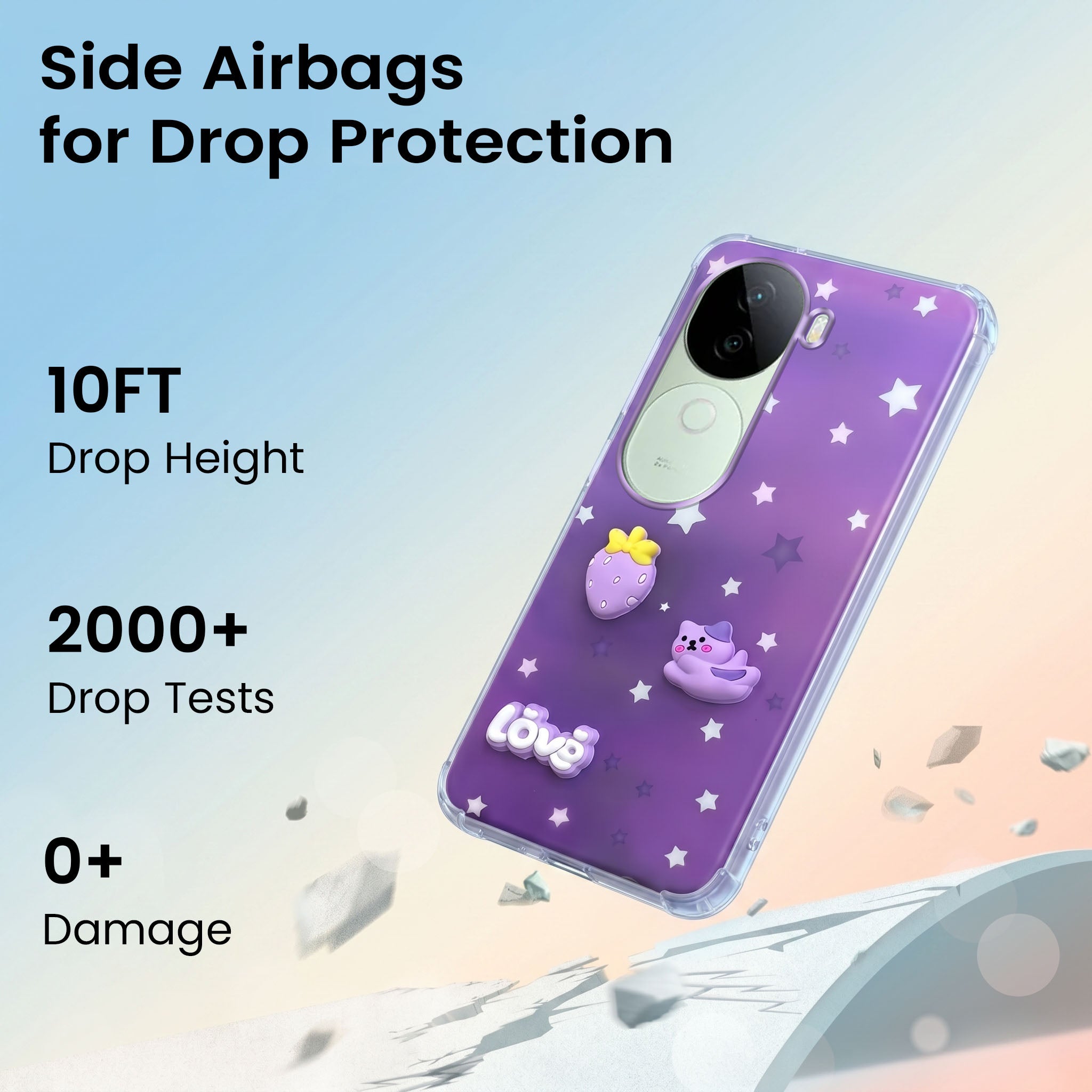 For Vivo V40e Back Cover Case (3D Cute Cartoons | Hard Back Side Soft | Matte Premium Finish | HD Printing)