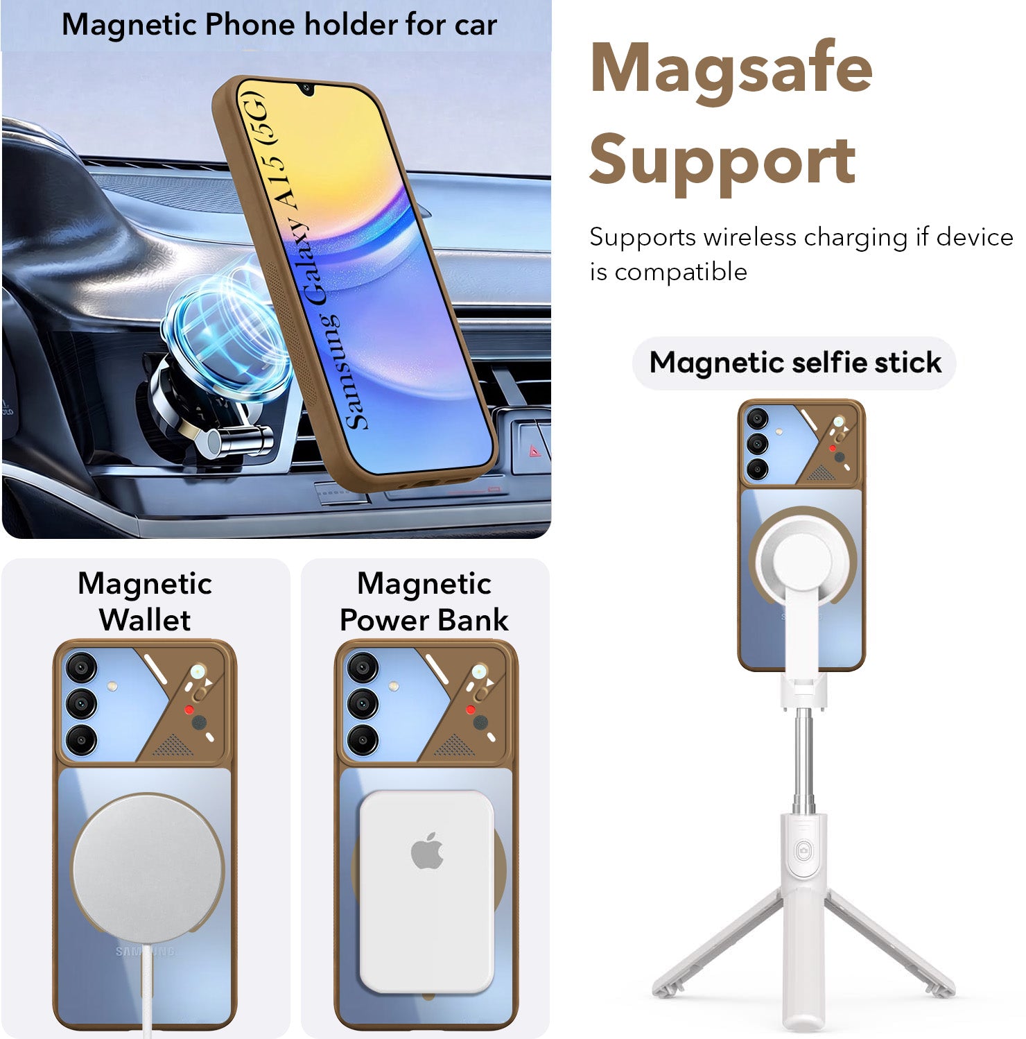 For Samsung Galaxy A15 5G Back Cover Case Lifetime Anti-Yellow Clear (Camera Protection | Side Grip | Wireless MagSafe Compatible)
