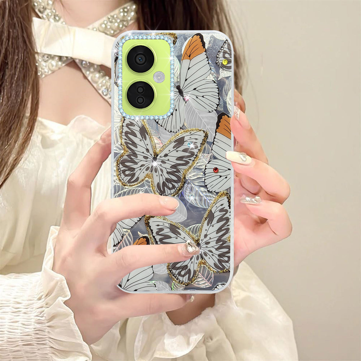 For OnePlus Nord CE 3 Lite Back Cover Case (Luxury Floral Glitter Cute Butterfly | Diamond Studded Camera Bump | Girls & Women Design)