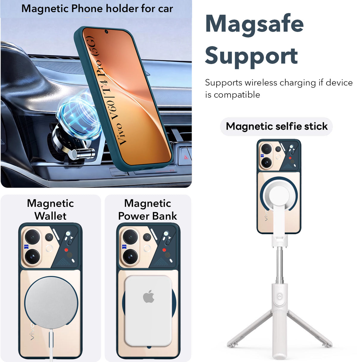 For Vivo V60 | Vivo T4 Pro Back Cover Case Lifetime Anti-Yellow Clear (Camera Protection | Side Grip | Wireless MagSafe Compatible)