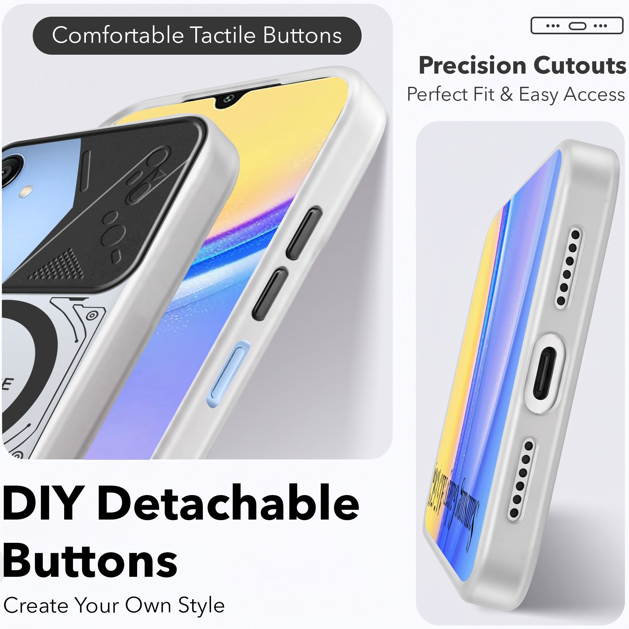 For Samsung Galaxy A15 5G Metallic Back Cover Case (Metallic Camera Protection & Buttons | Translucent Milky Shade | Hard Polycarbonate)