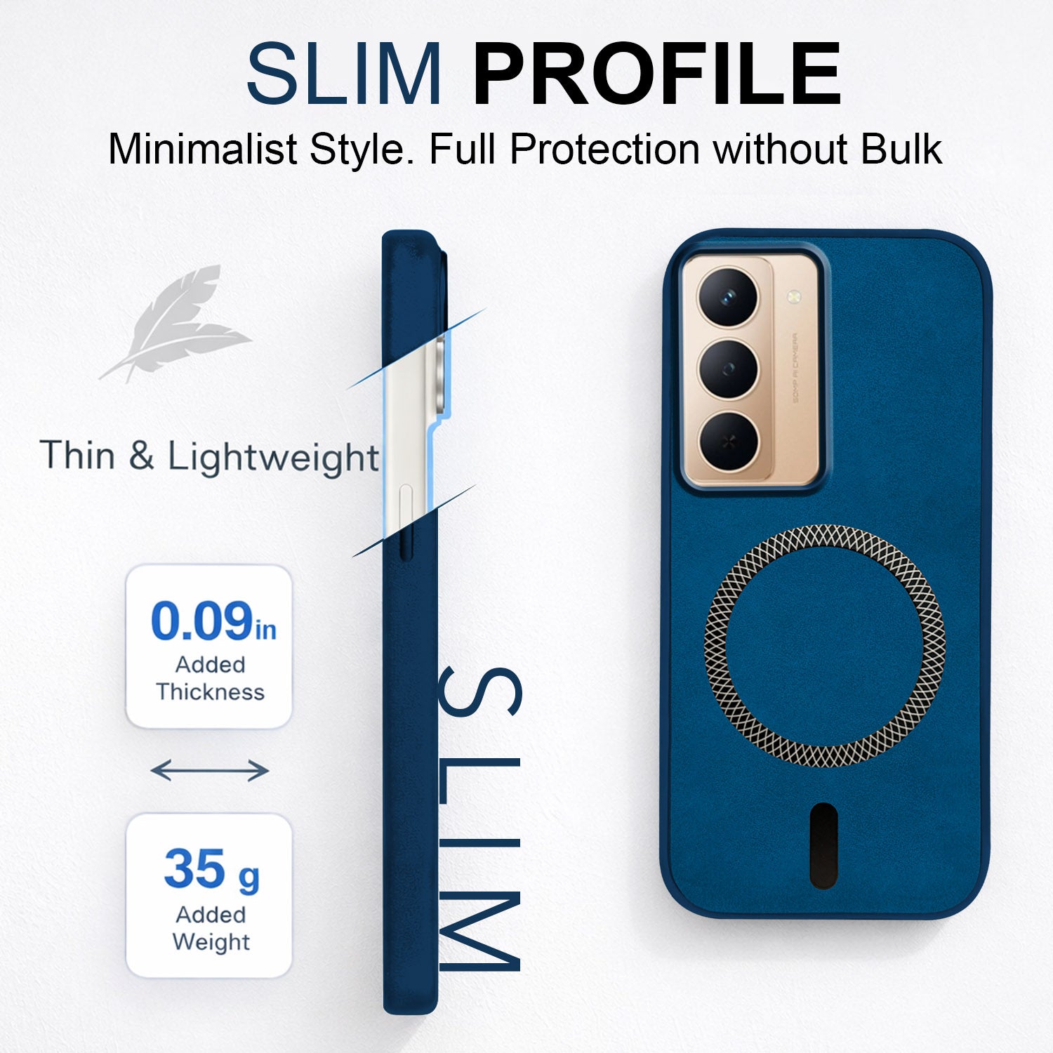 For Realme P3x Back Cover Case Leather Finish (MagSafe Compatible Wireless Charging | Soft Touch | Camera Bump Protection)