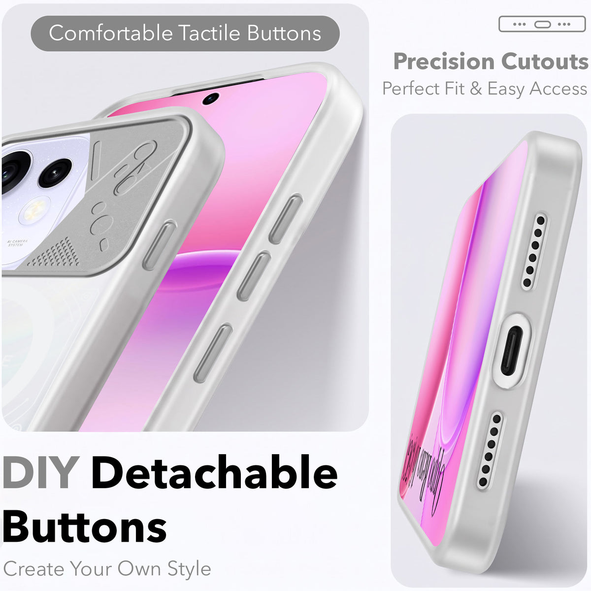 For Oppo Reno 16 Metallic Back Cover Case (Metallic Camera Protection & Buttons | Translucent Milky Shade | Hard Polycarbonate)