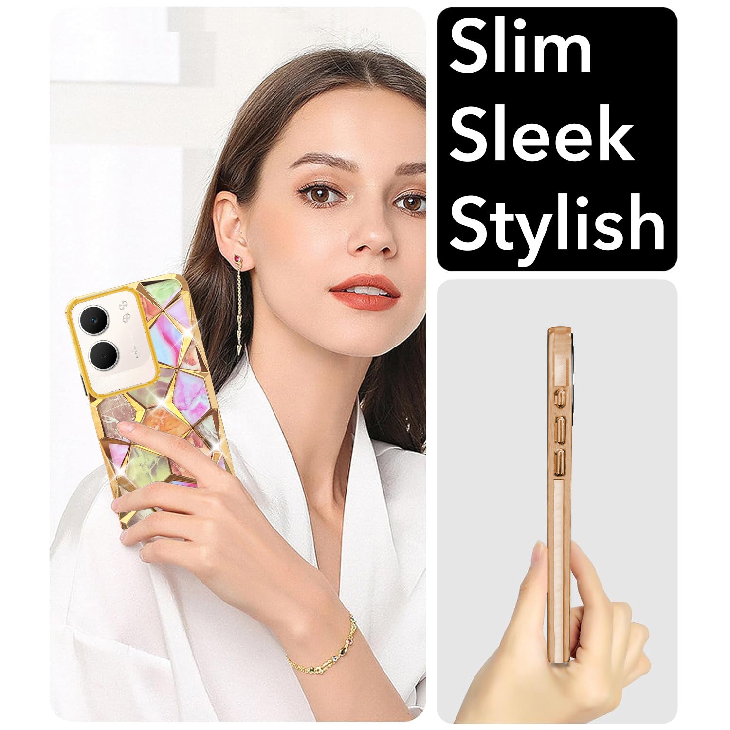 For Oppo A5X 3D Silicone Back Cover Case Compatible (Dual Design Glitter Sparkle and Detachable Diamond Print Case | Soft and Flexible)