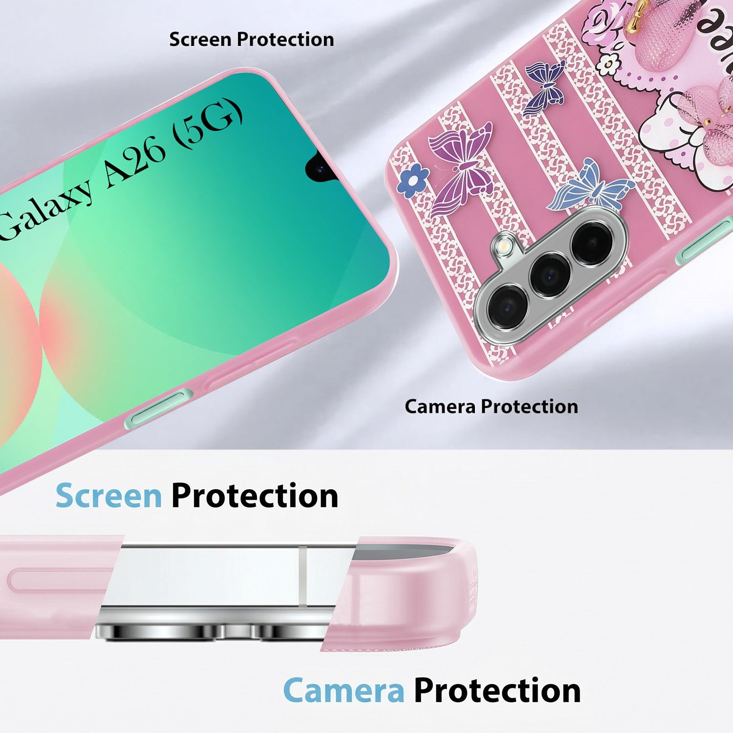 For Samsung Galaxy A26 5G Back Cover Case (3D Cute Heart Strap Holder | Camera Protection | Designer Girls Print)