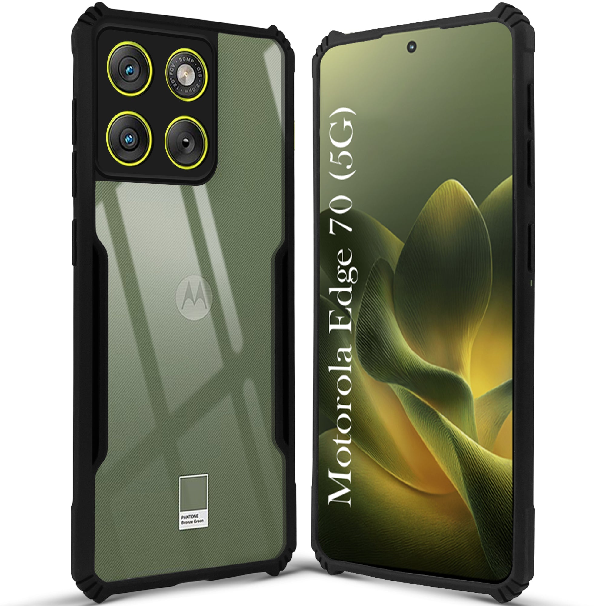 For Motorola Moto Edge 70 Back Cover Case Hybrid (Shockproof with Polycarbonate Clear Panel | Professional Black)