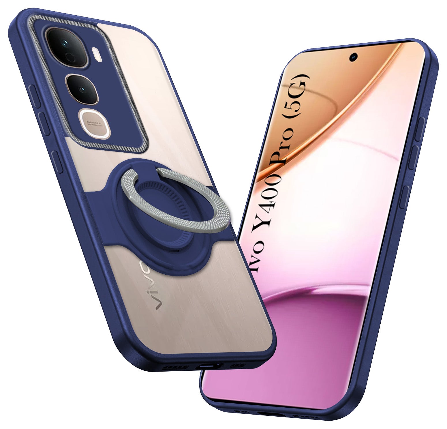 For Vivo Y400 Pro Back Cover Case with stand (Built-in Ring Holder Kickstand | Lifetime Anti Yellow | Camera Protection)